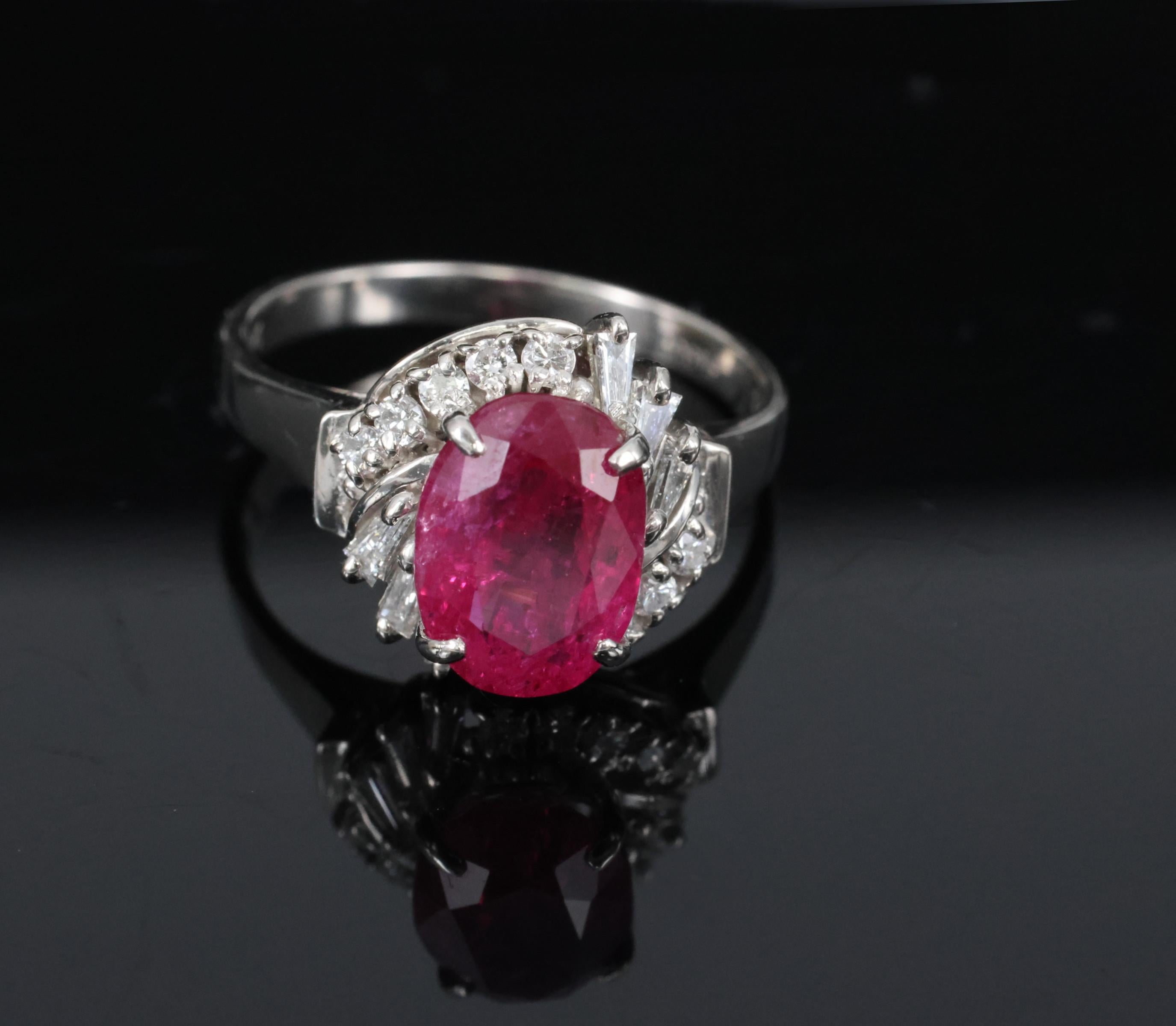 Rare 2.98ct GIA Burma NO HEAT Natural Ruby & 0.34ct Diamond Platinum Ring Size 6
