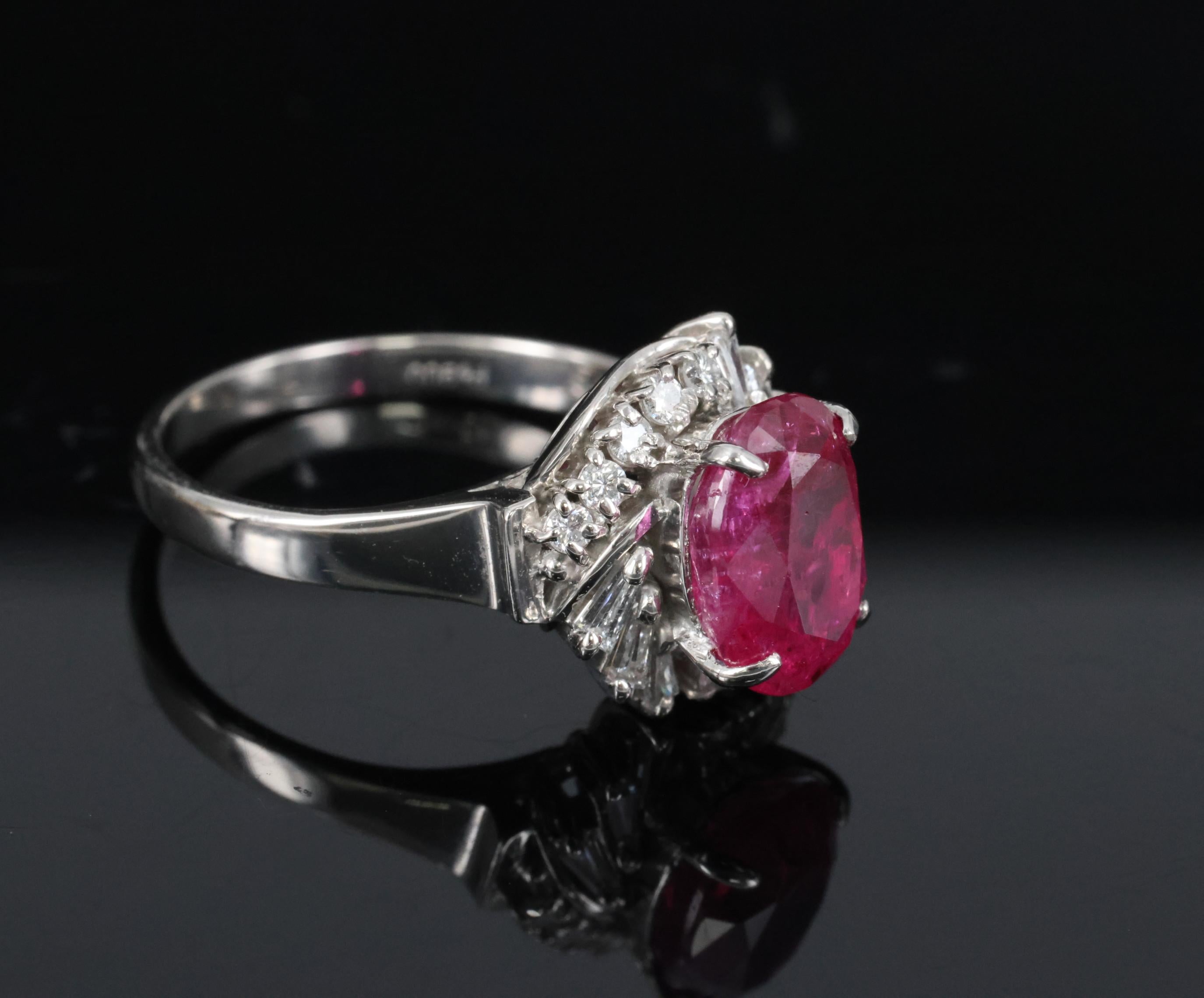 Rare 2.98ct GIA Burma NO HEAT Natural Ruby & 0.34ct Diamond Platinum Ring Size 6