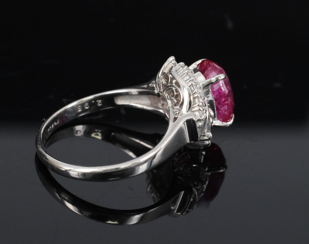 Rare 2.98ct GIA Burma NO HEAT Natural Ruby & 0.34ct Diamond Platinum Ring Size 6