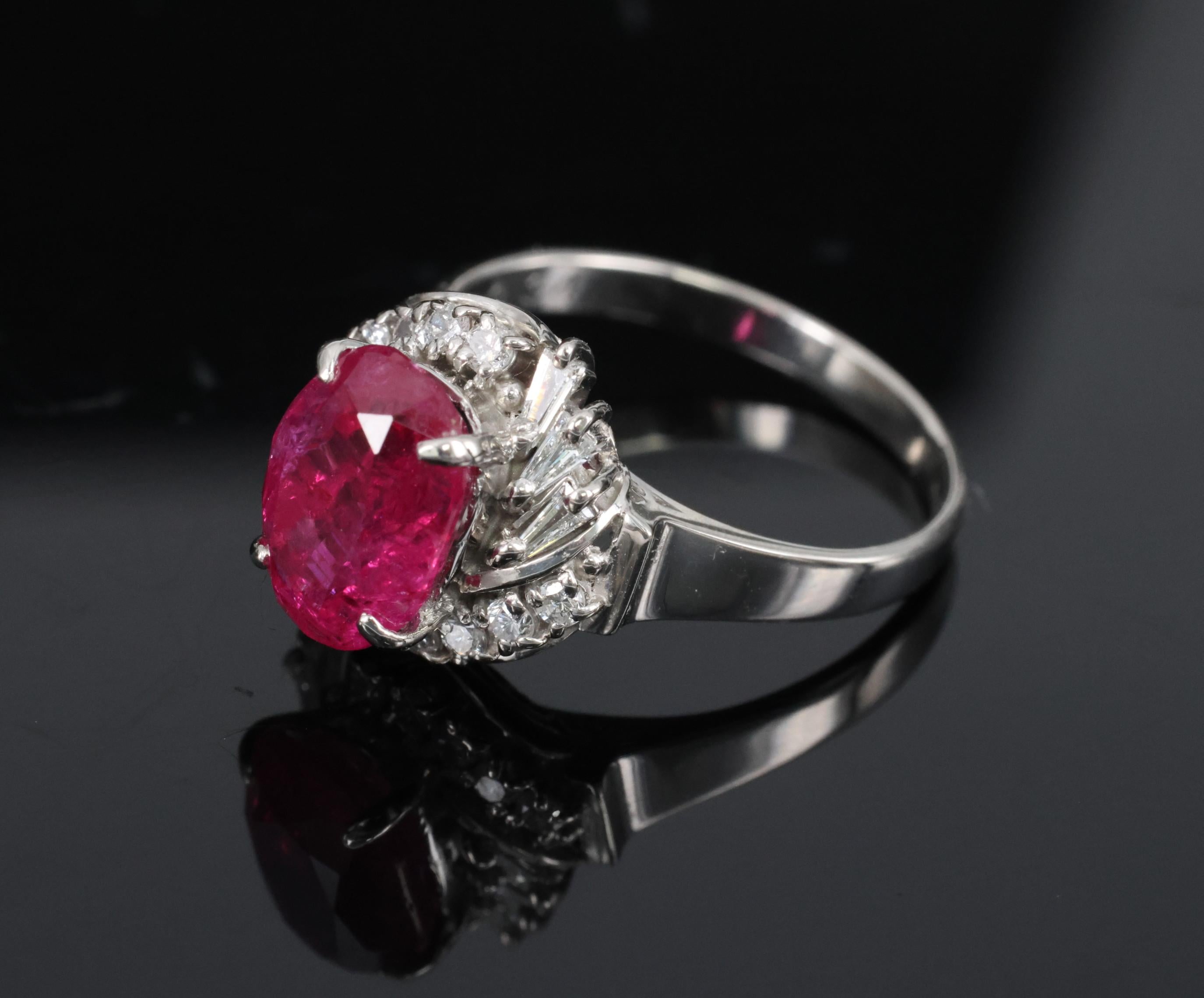 Rare 2.98ct GIA Burma NO HEAT Natural Ruby & 0.34ct Diamond Platinum Ring Size 6
