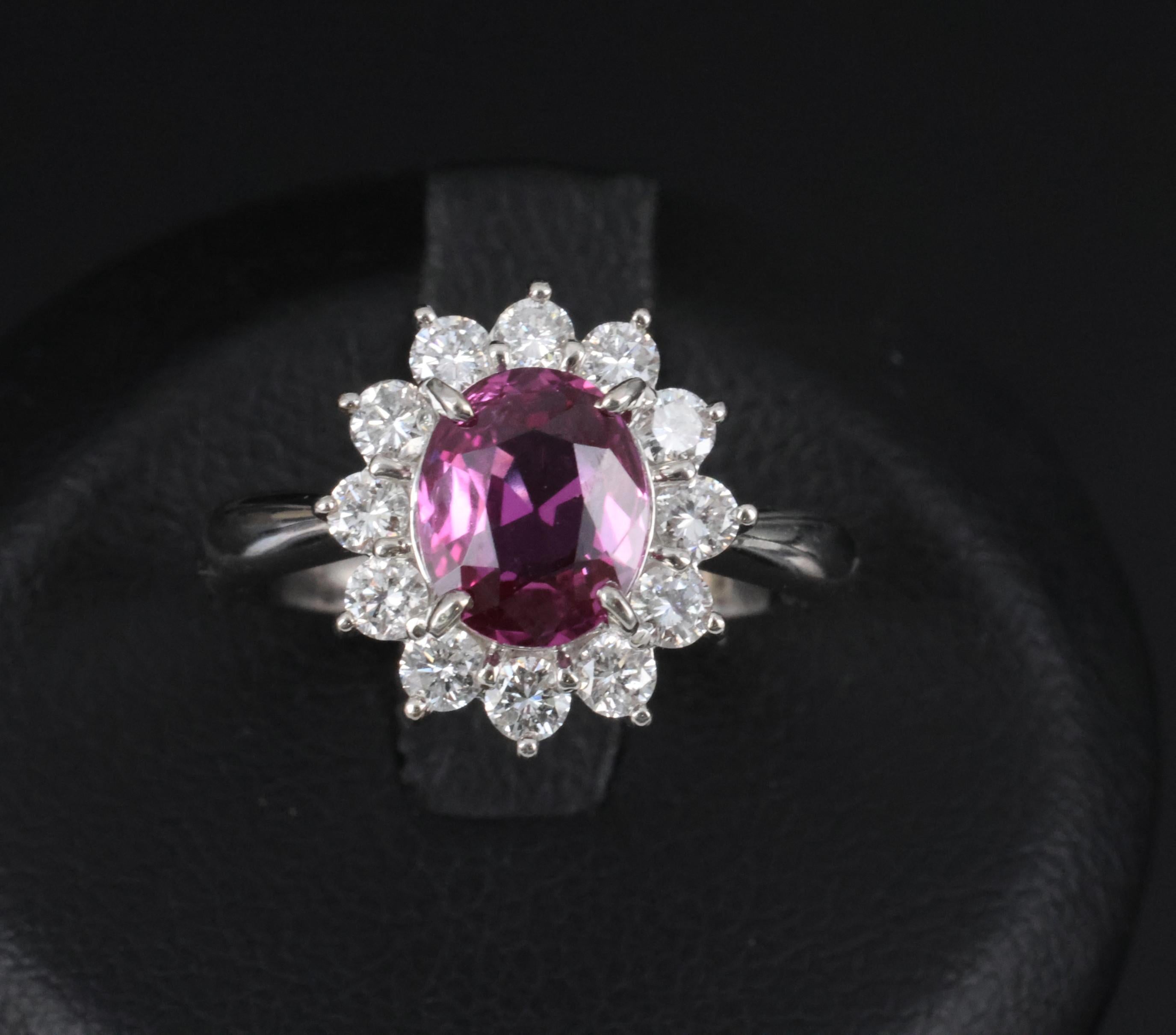 1.80ct GIA Madagascar Pink Sapphire 0.60ct Diamond Halo Platinum Ring Size 5.75