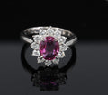 1.80ct GIA Madagascar Pink Sapphire 0.60ct Diamond Halo Platinum Ring Size 5.75