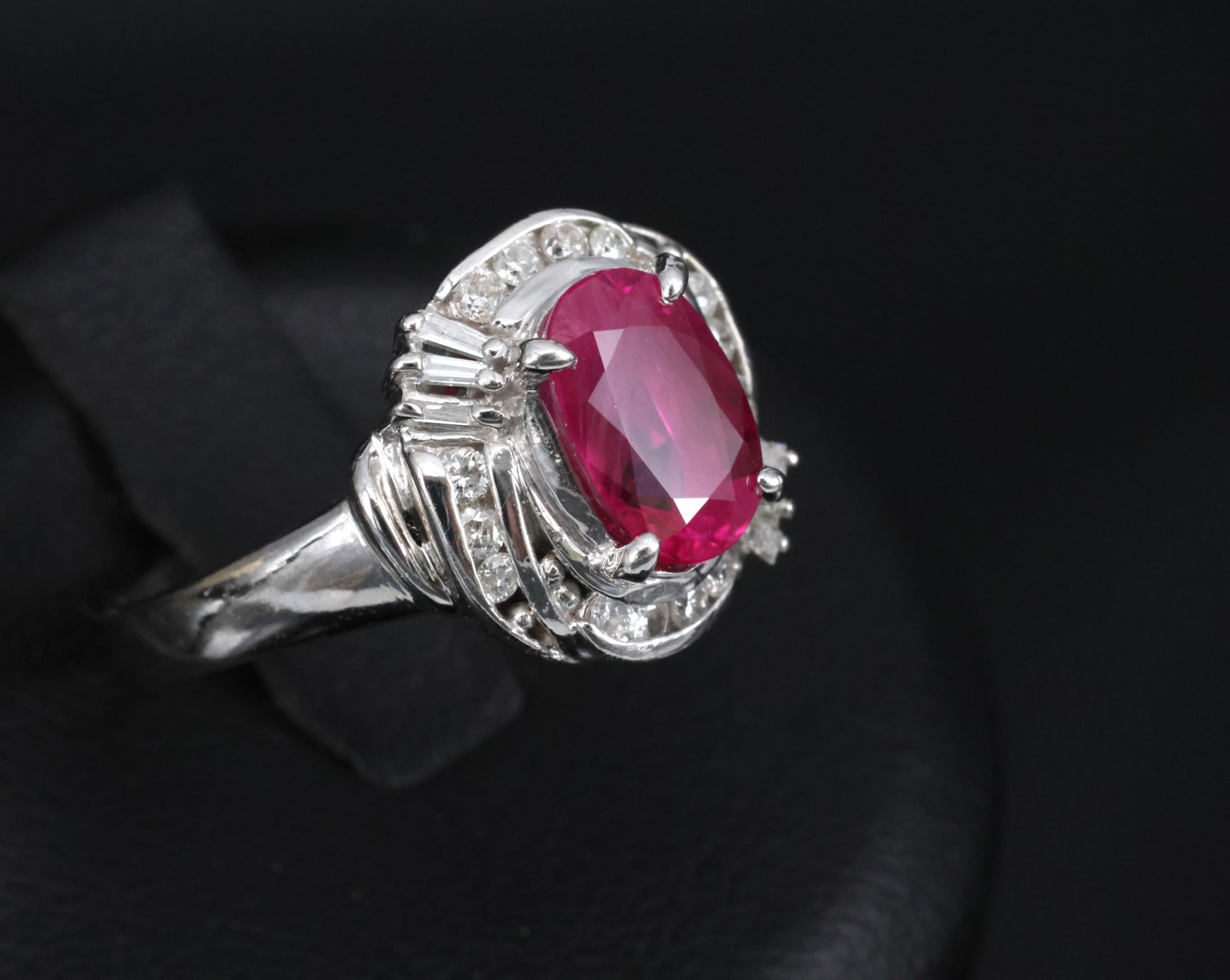 Fine 1.90ct GIA Burma Ruby & 0.28ct Diamond Platinum Ring, Size 6.25