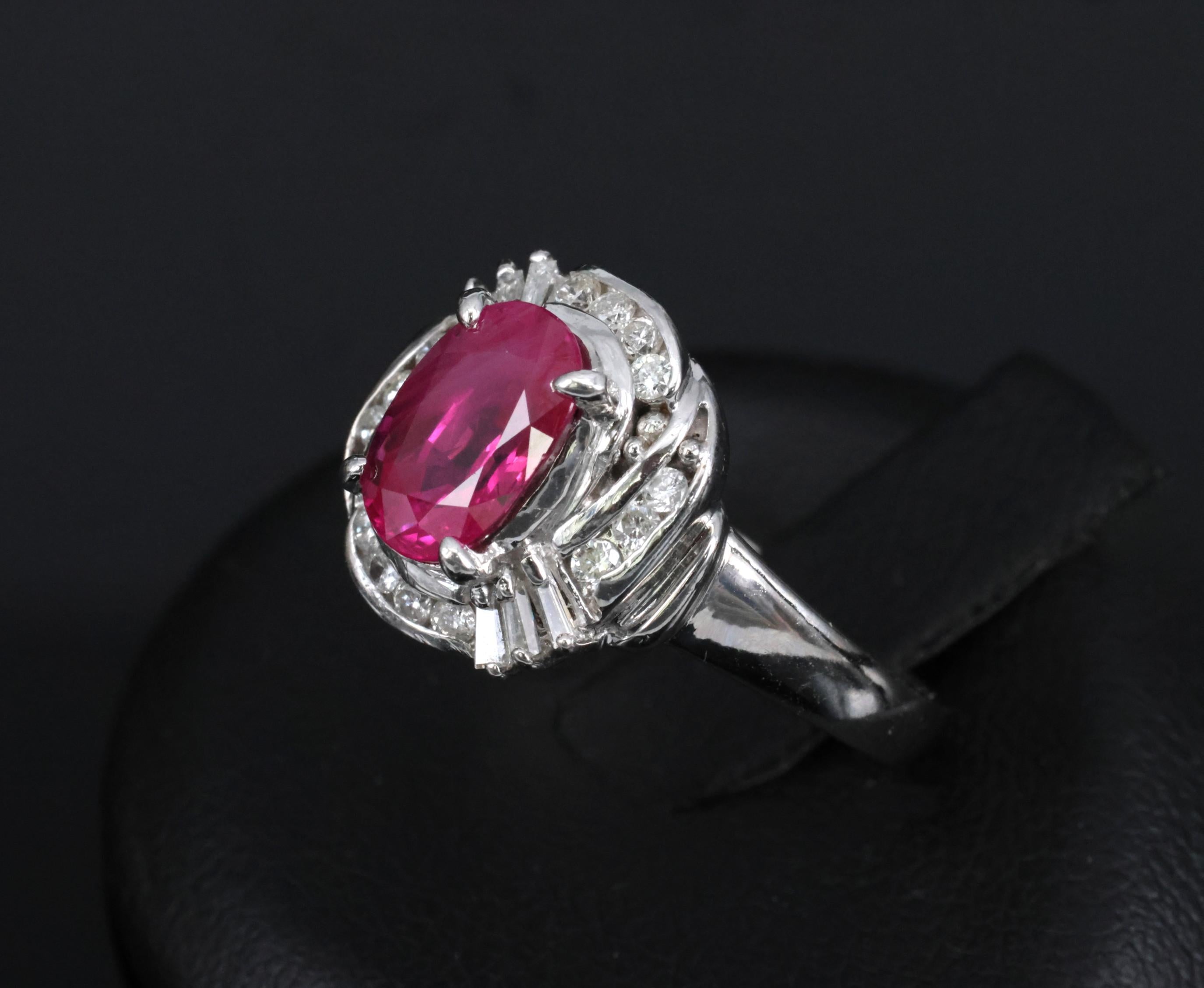 Fine 1.90ct GIA Burma Ruby & 0.28ct Diamond Platinum Ring, Size 6.25