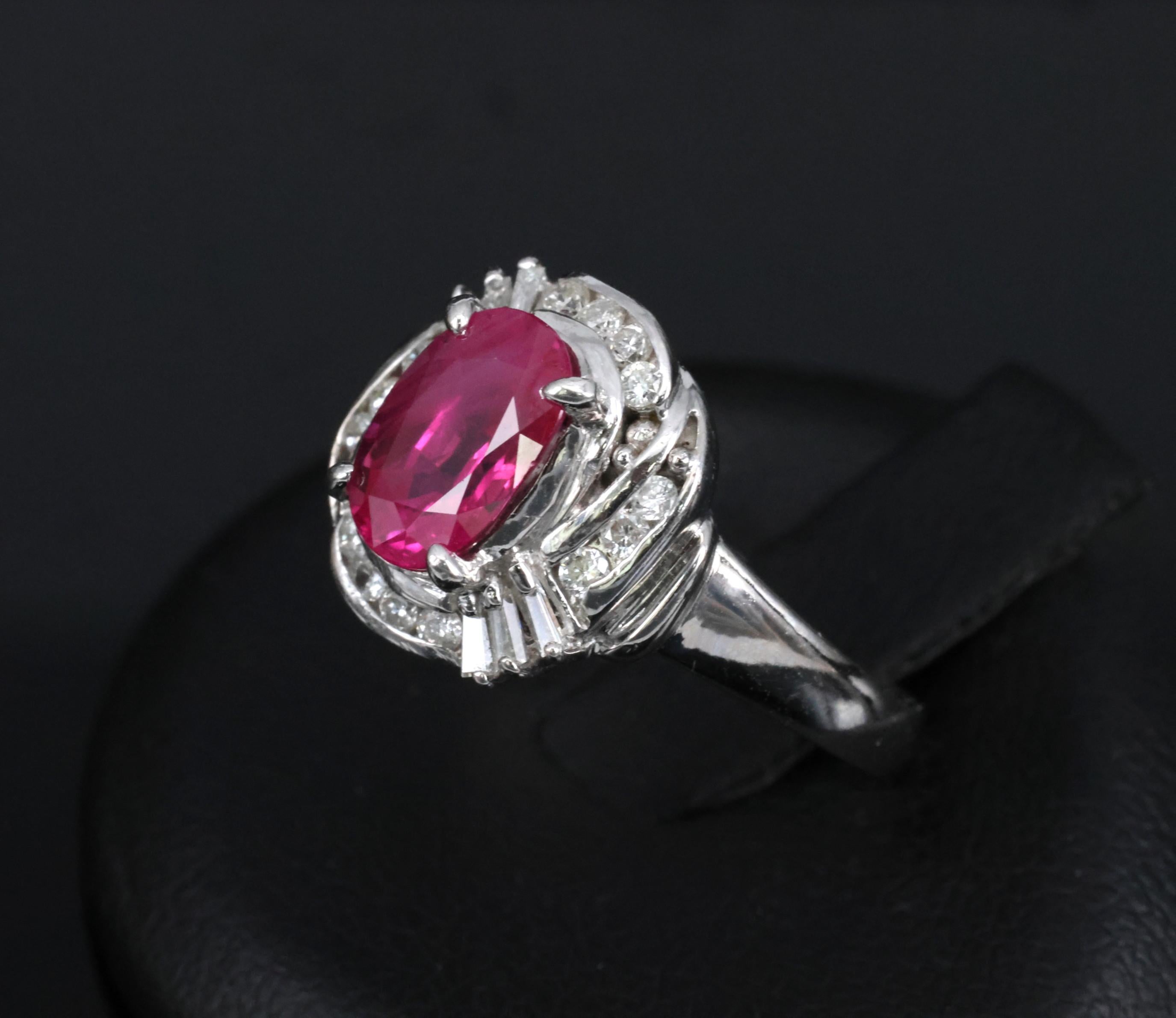 Fine 1.90ct GIA Burma Ruby & 0.28ct Diamond Platinum Ring, Size 6.25