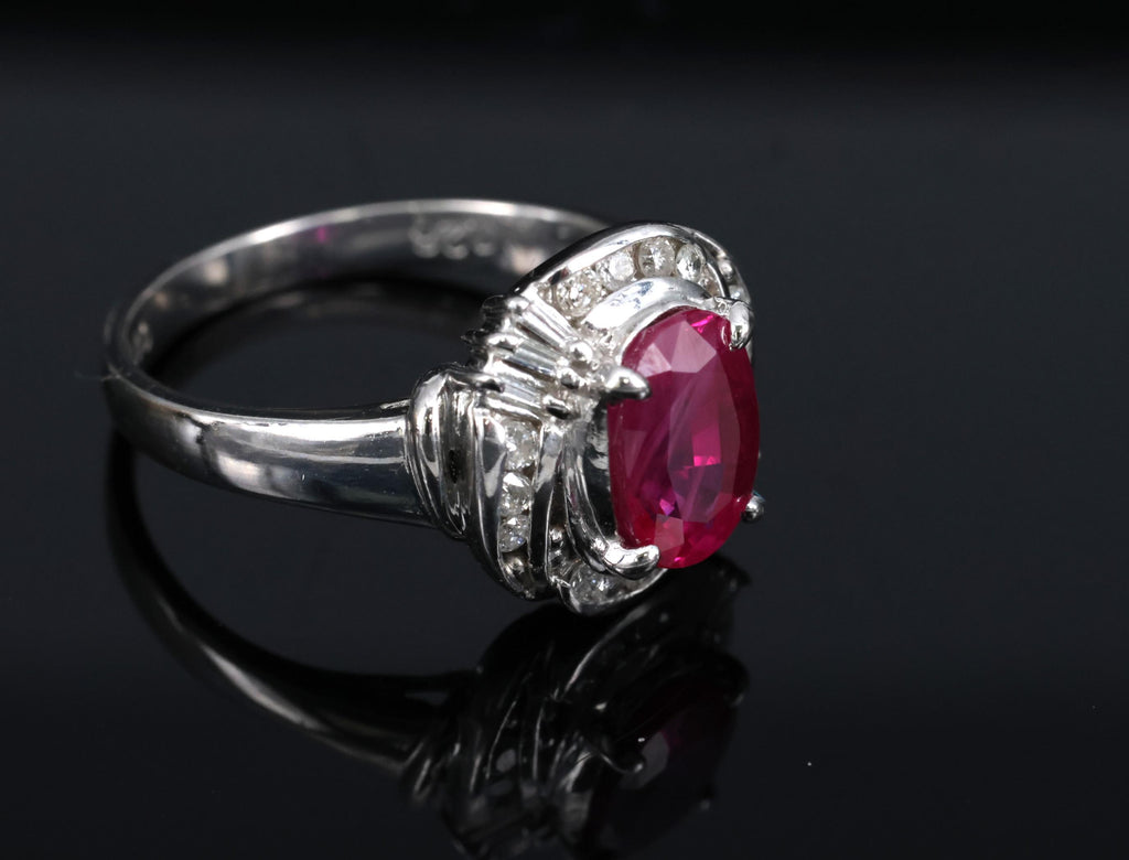 Fine 1.90ct GIA Burma Ruby & 0.28ct Diamond Platinum Ring, Size 6.25