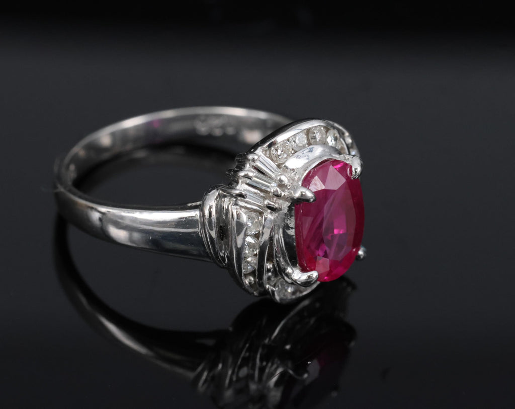 Fine 1.90ct GIA Burma Ruby & 0.28ct Diamond Platinum Ring, Size 6.25