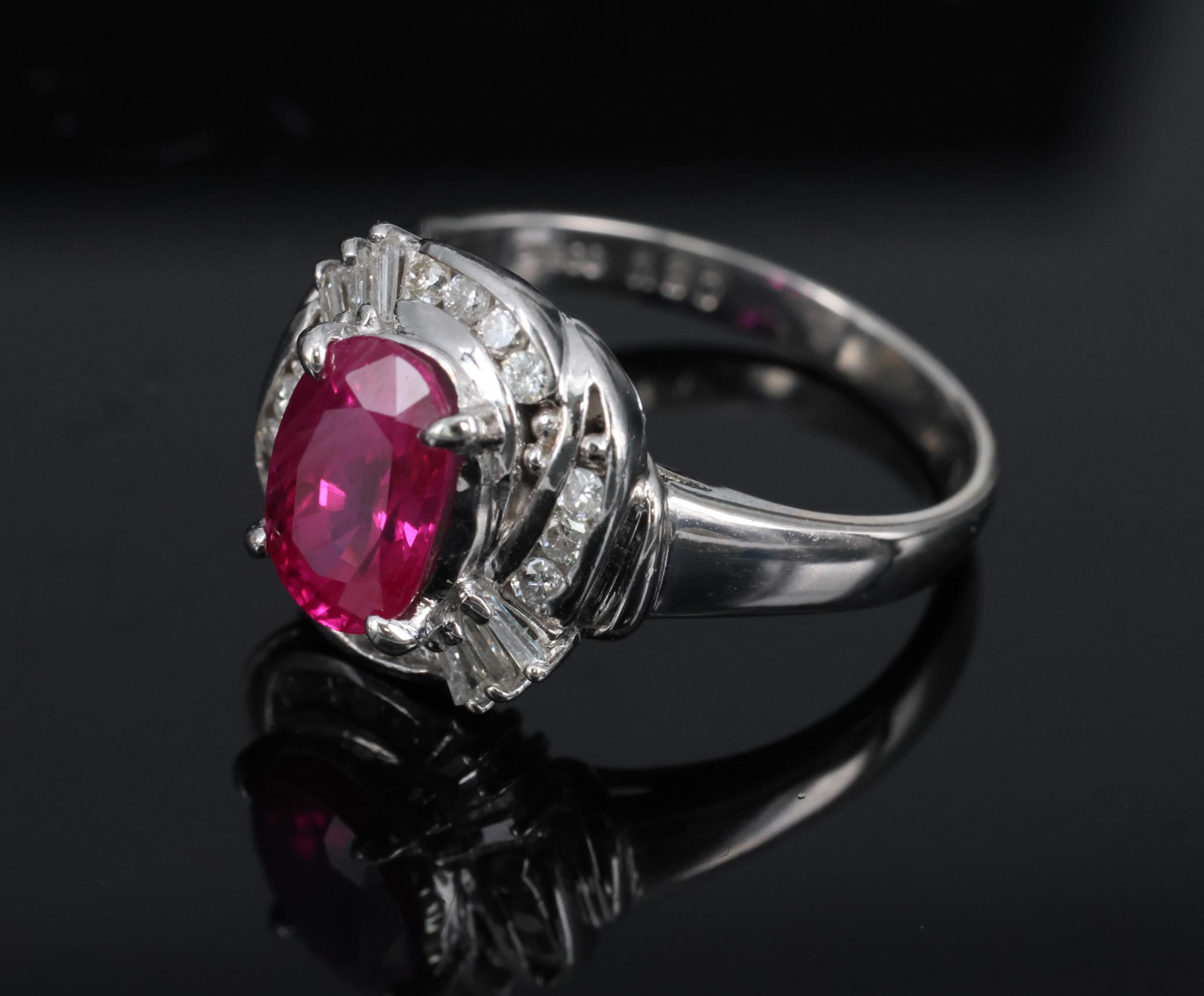 Fine 1.90ct GIA Burma Ruby & 0.28ct Diamond Platinum Ring, Size 6.25