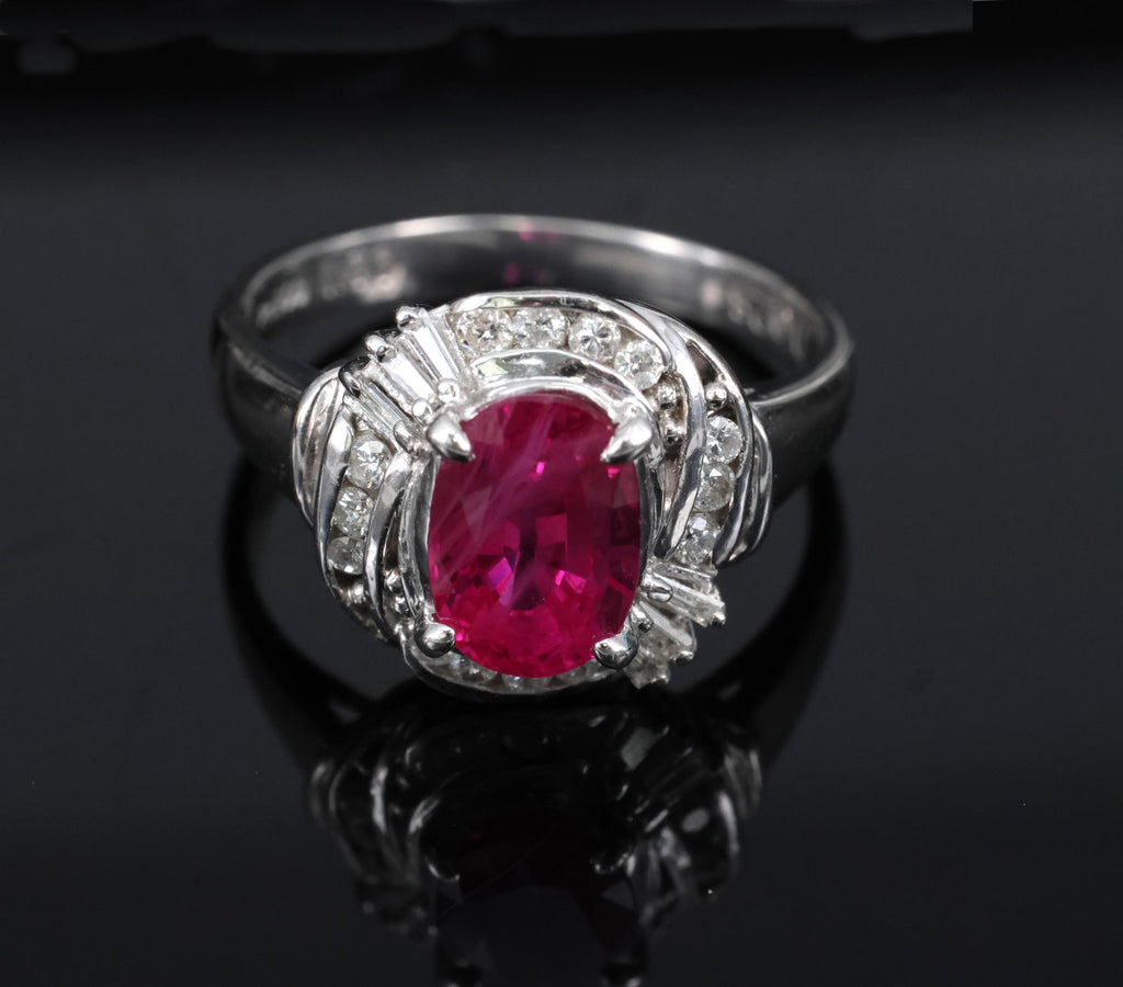 Fine 1.90ct GIA Burma Ruby & 0.28ct Diamond Platinum Ring, Size 6.25