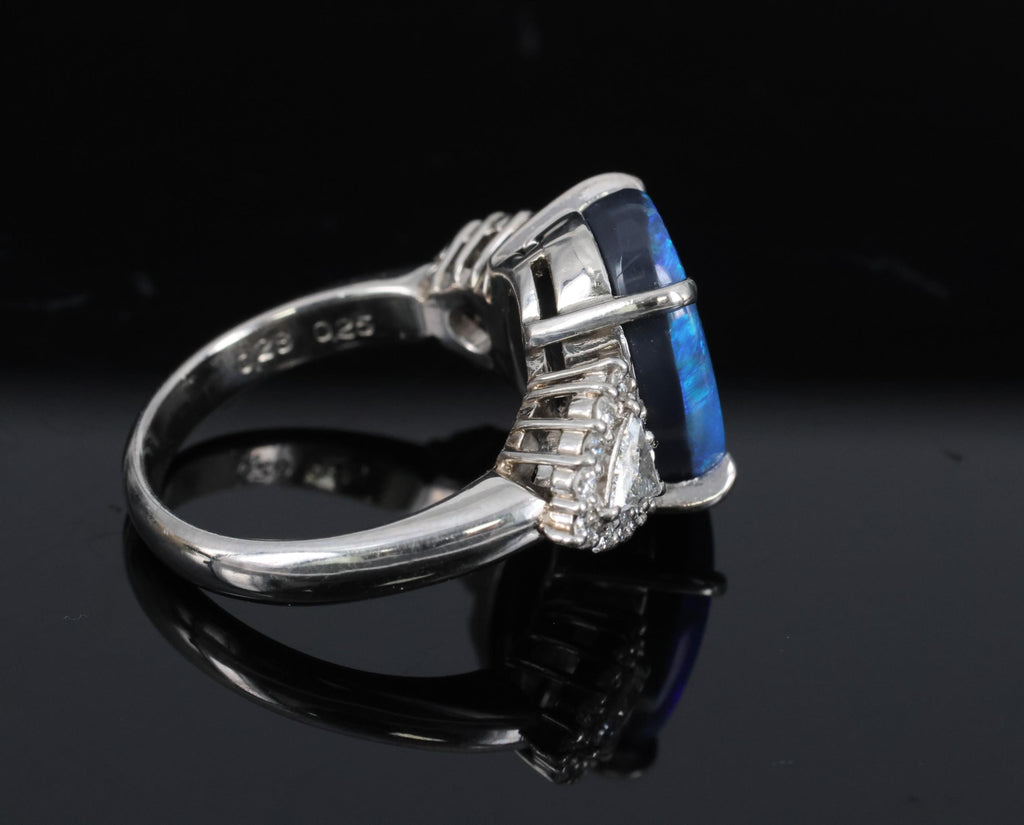 Fine 4.88ct Natural Untreated Black Opal & 0.53ct Diamond Platinum Ring, Size 6