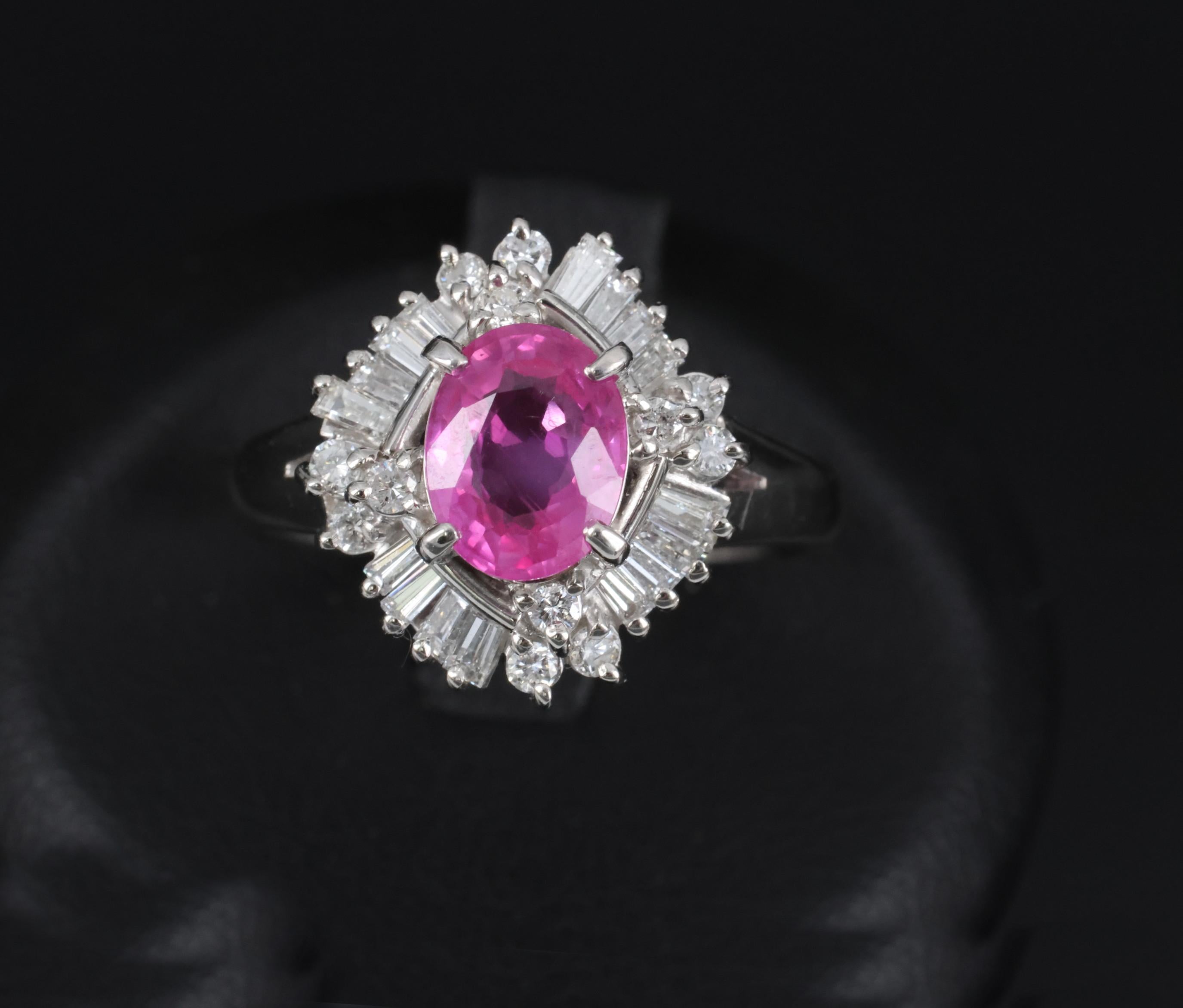 Fine 1.76ct GIA Ceylon Pink Sapphire & 0.71ct Diamond Platinum Ring Size 8.75