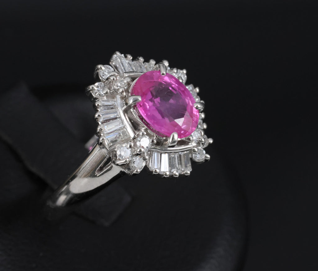 Fine 1.76ct GIA Ceylon Pink Sapphire & 0.71ct Diamond Platinum Ring Size 8.75