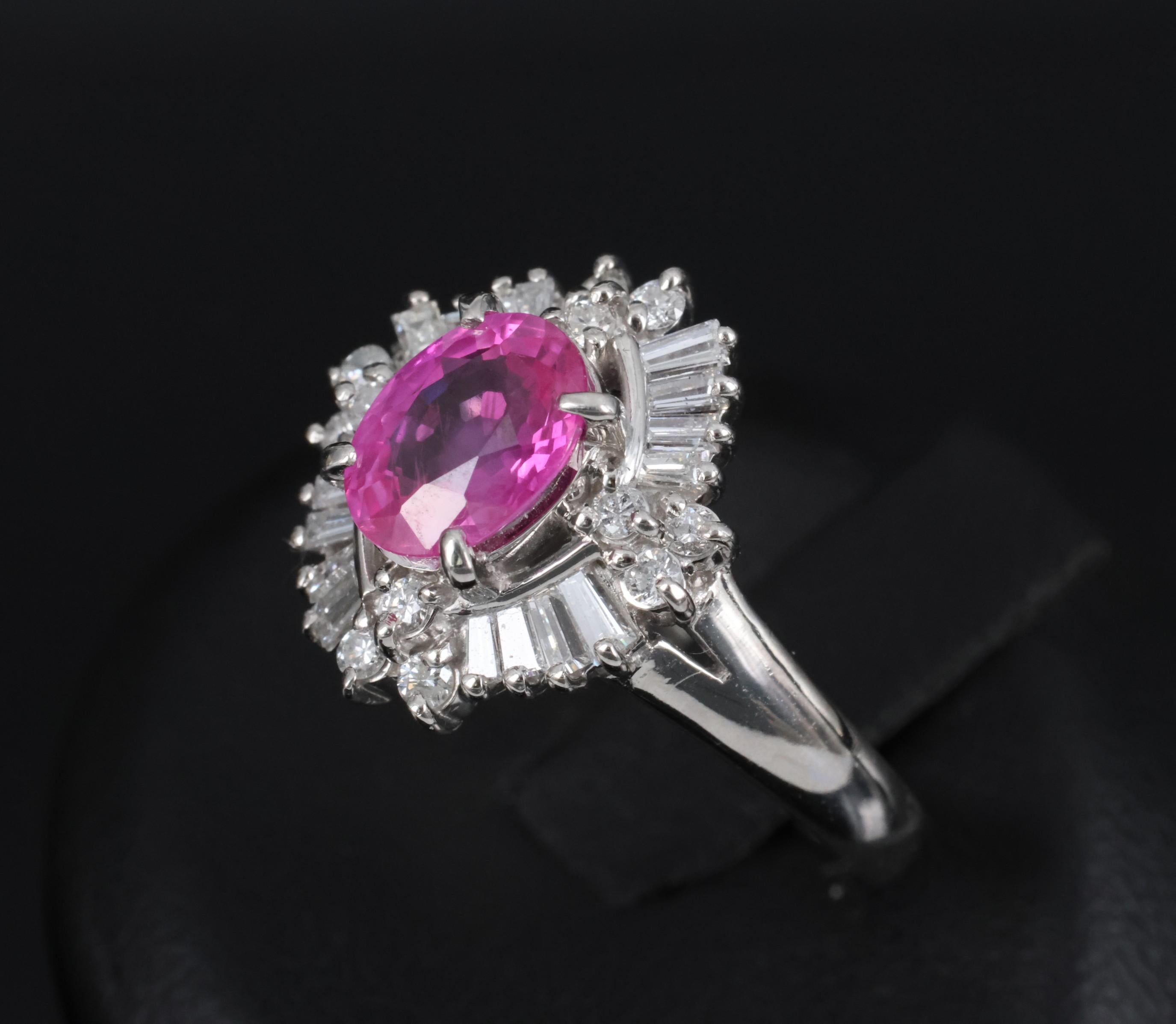 Fine 1.76ct GIA Ceylon Pink Sapphire & 0.71ct Diamond Platinum Ring Size 8.75