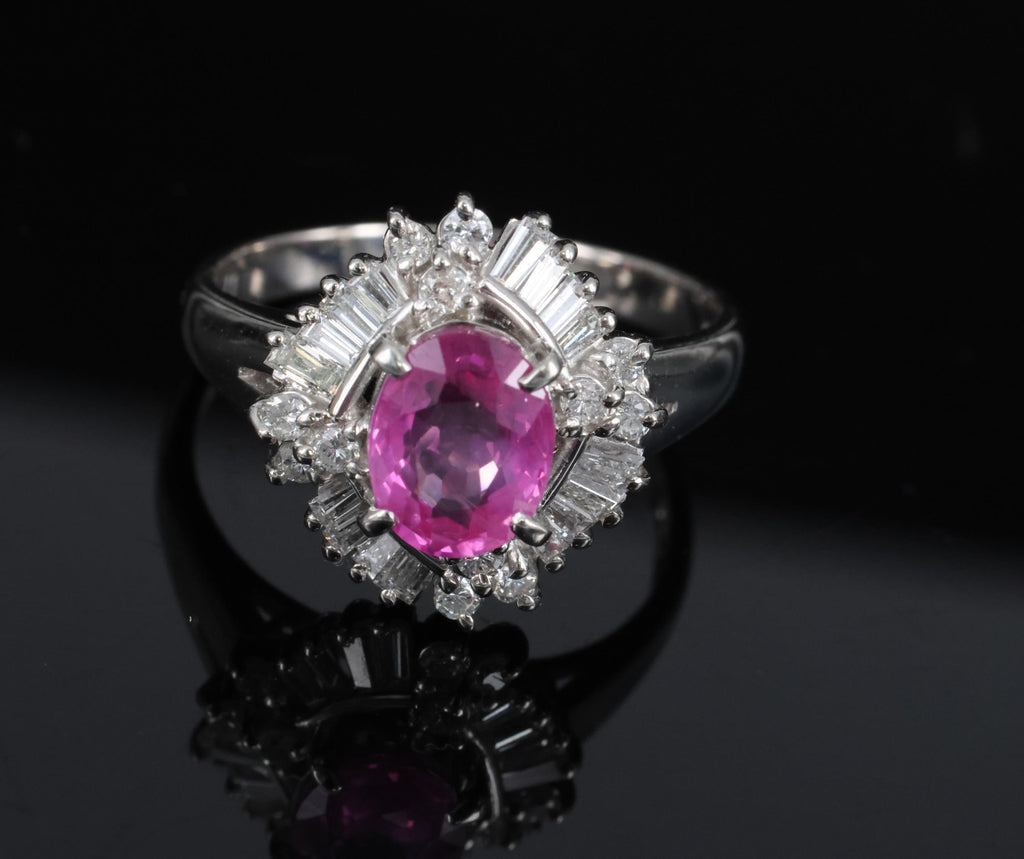 Fine 1.76ct GIA Ceylon Pink Sapphire & 0.71ct Diamond Platinum Ring Size 8.75