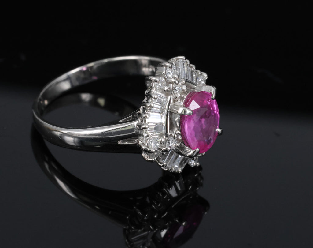 Fine 1.76ct GIA Ceylon Pink Sapphire & 0.71ct Diamond Platinum Ring Size 8.75