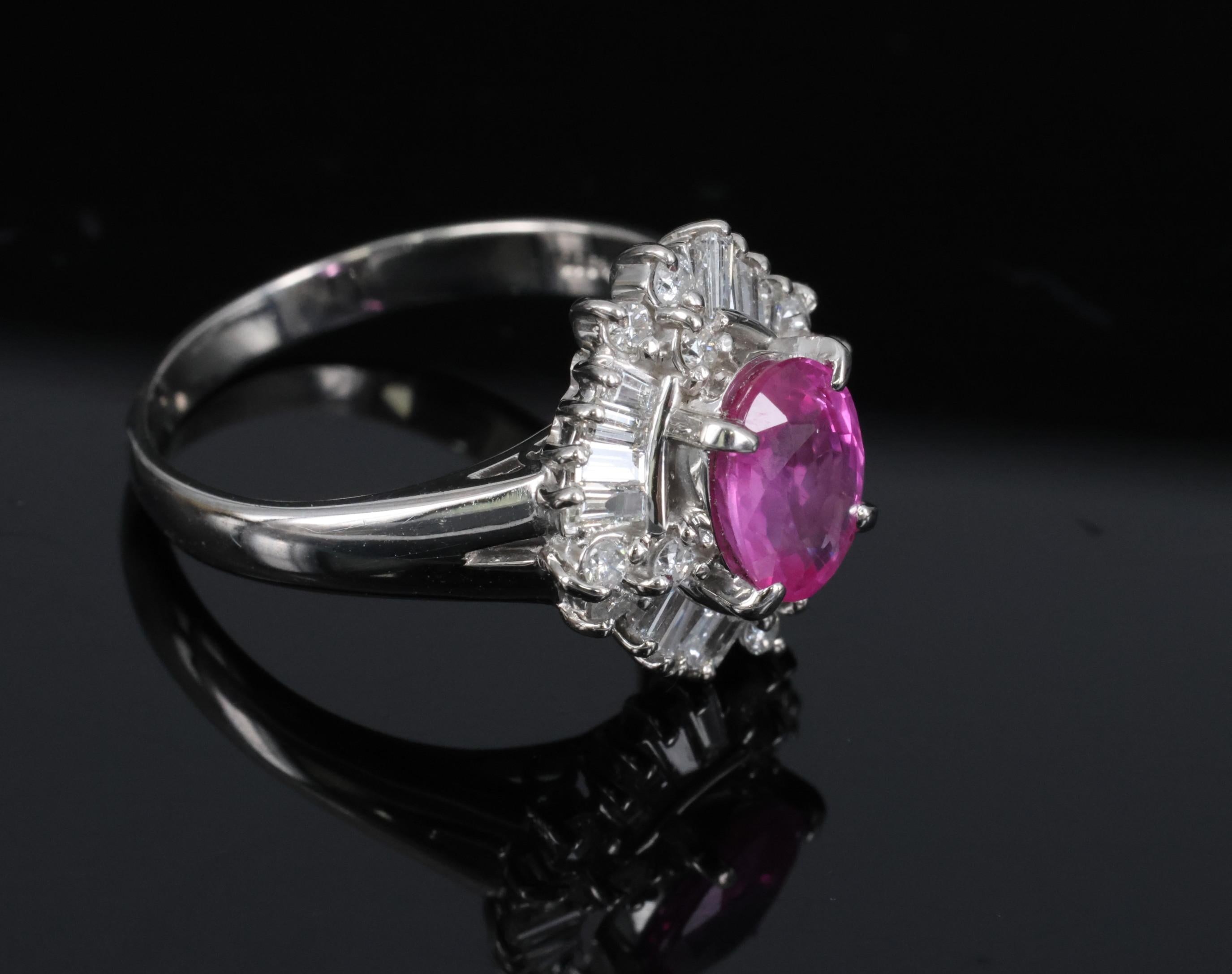 Fine 1.76ct GIA Ceylon Pink Sapphire & 0.71ct Diamond Platinum Ring Size 8.75