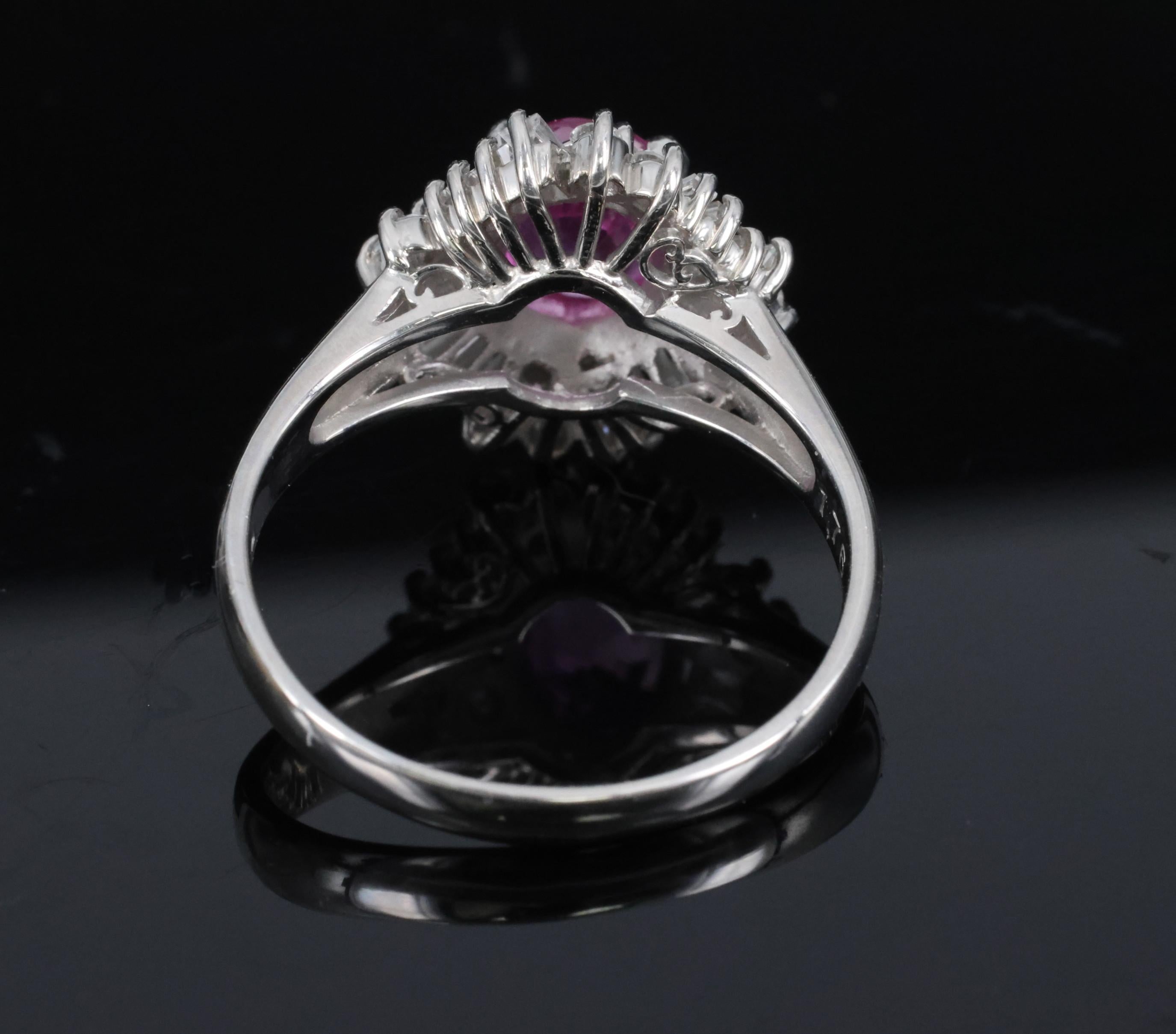 Fine 1.76ct GIA Ceylon Pink Sapphire & 0.71ct Diamond Platinum Ring Size 8.75