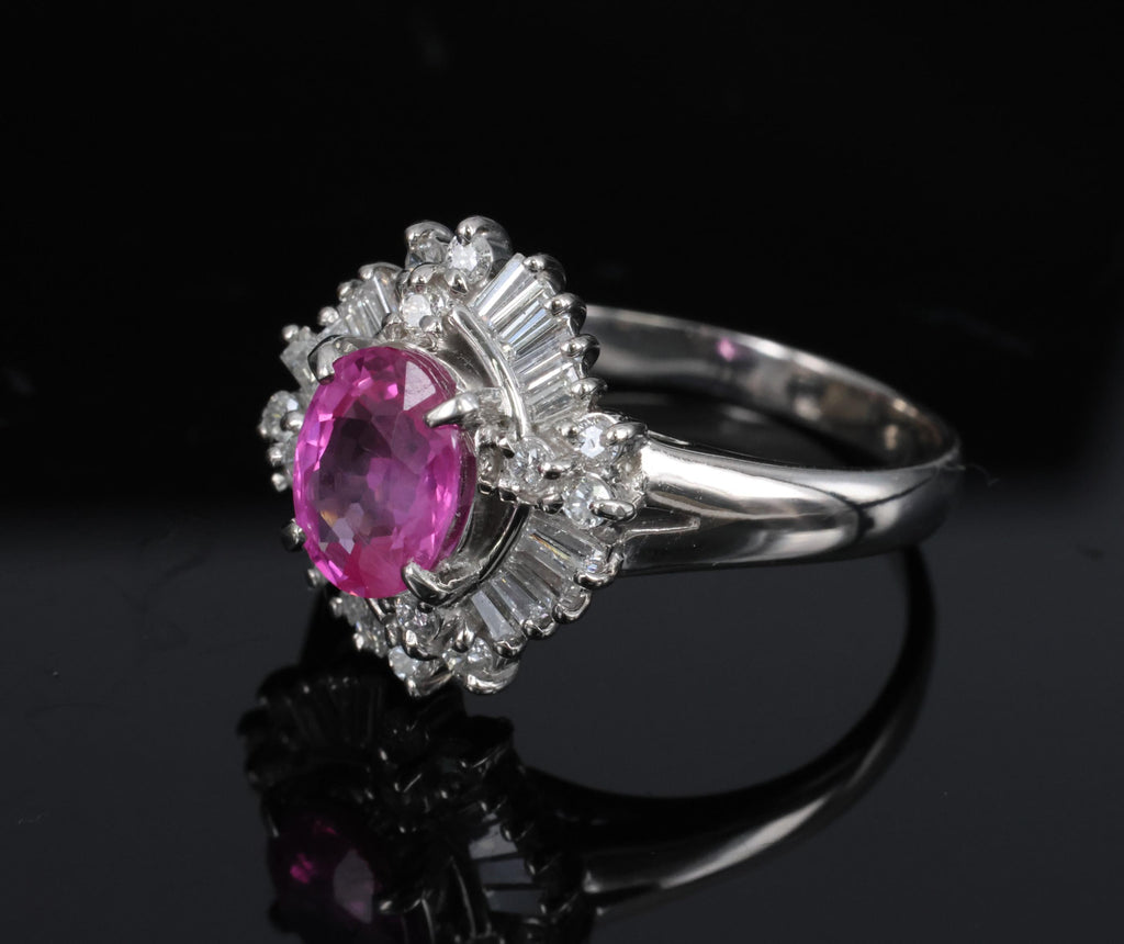 Fine 1.76ct GIA Ceylon Pink Sapphire & 0.71ct Diamond Platinum Ring Size 8.75