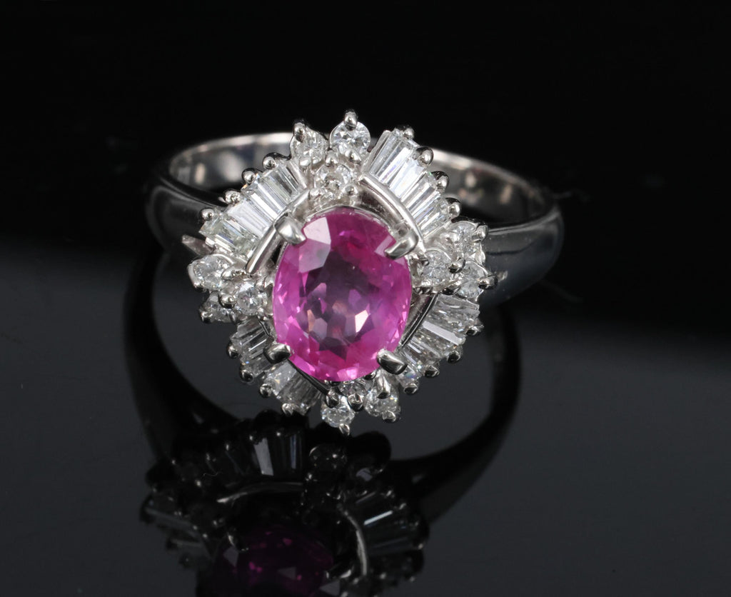 Fine 1.76ct GIA Ceylon Pink Sapphire & 0.71ct Diamond Platinum Ring Size 8.75
