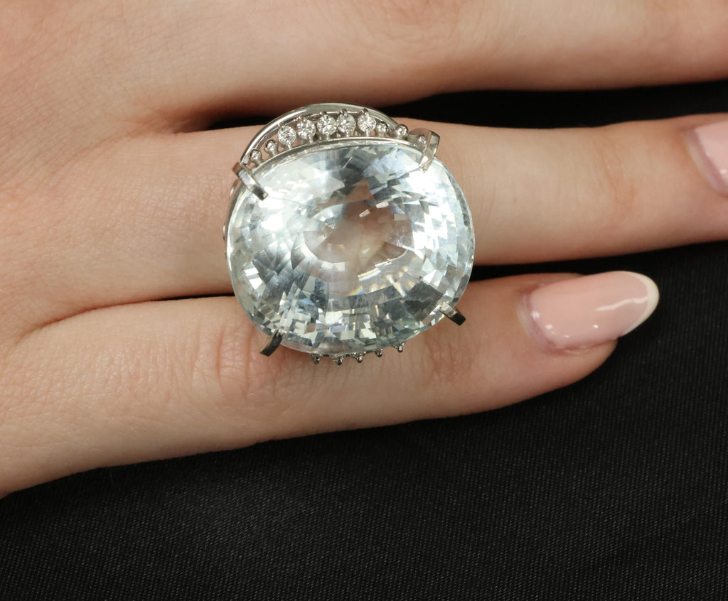 Rare 62.78ct Natural Aquamarine & 0.25ct Diamond Platinum Ring, 29.1g Size 6