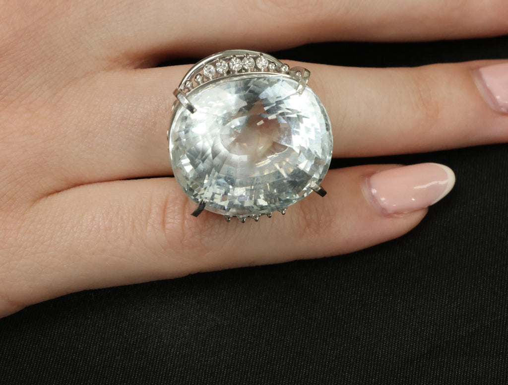 Rare 62.78ct Natural Aquamarine & 0.25ct Diamond Platinum Ring, 29.1g Size 6