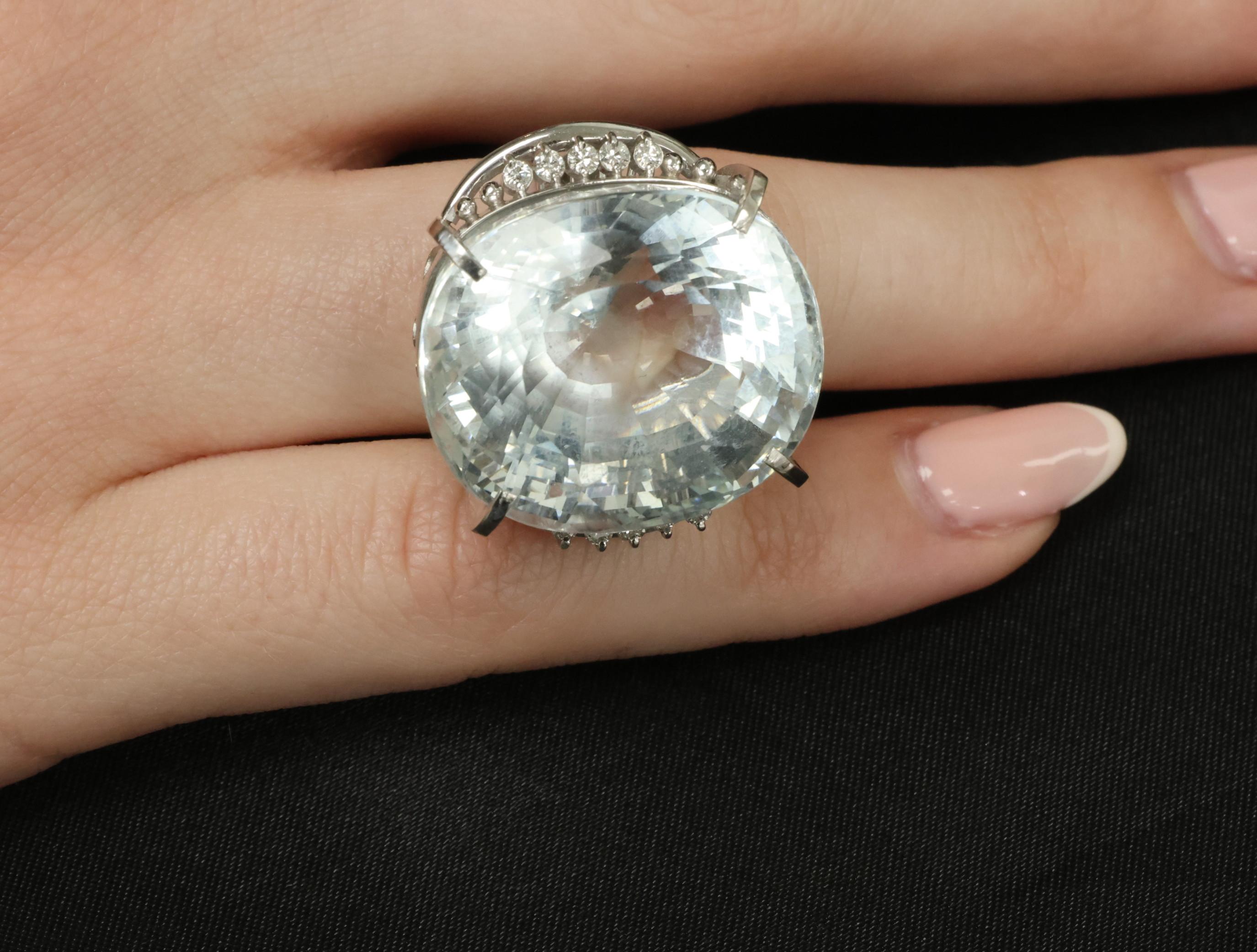 Rare 62.78ct Natural Aquamarine & 0.25ct Diamond Platinum Ring, 29.1g Size 6