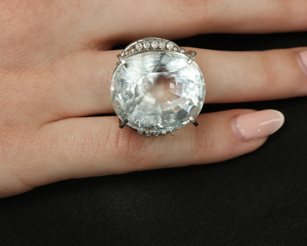 Rare 62.78ct Natural Aquamarine & 0.25ct Diamond Platinum Ring, 29.1g Size 6