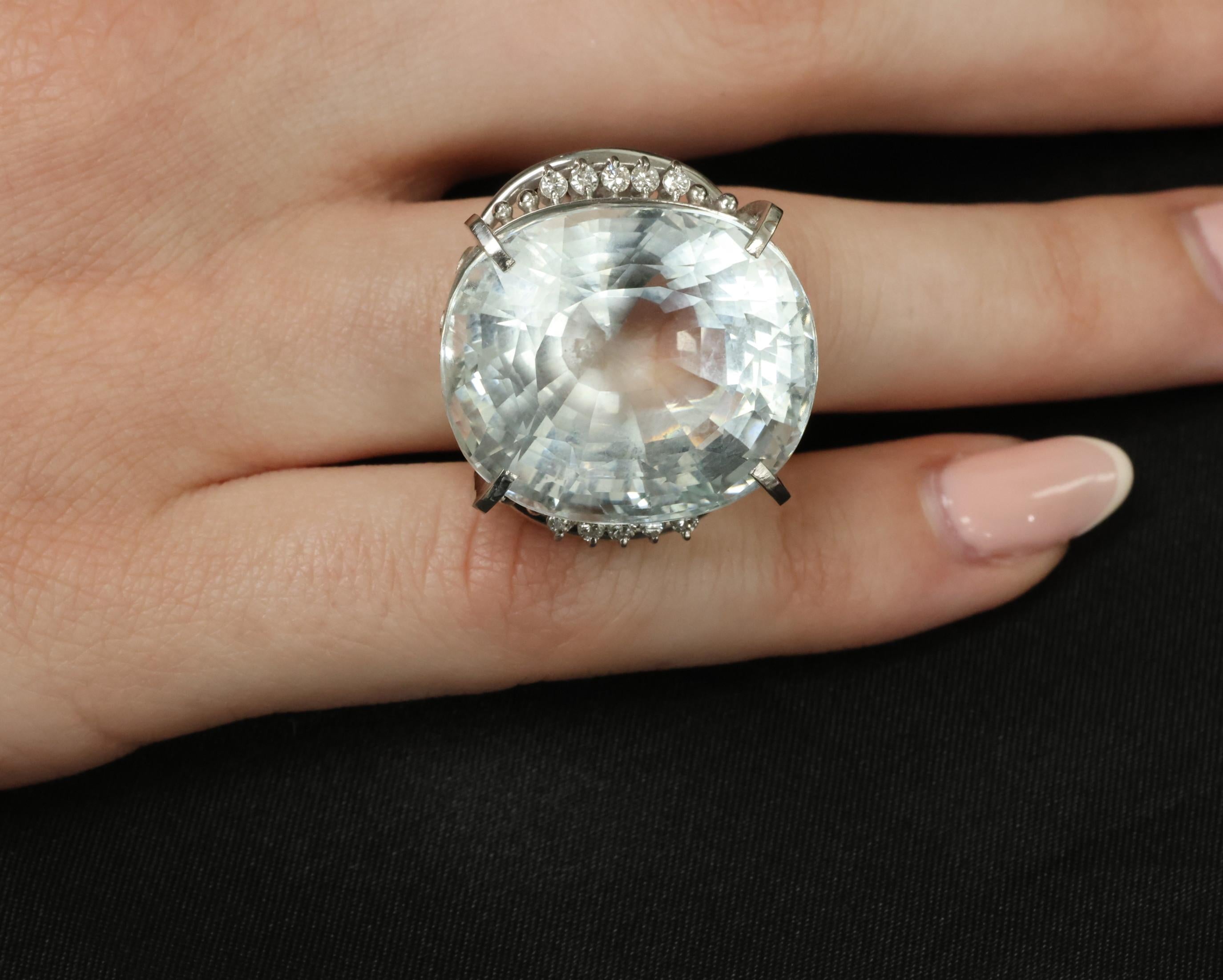 Rare 62.78ct Natural Aquamarine & 0.25ct Diamond Platinum Ring, 29.1g Size 6