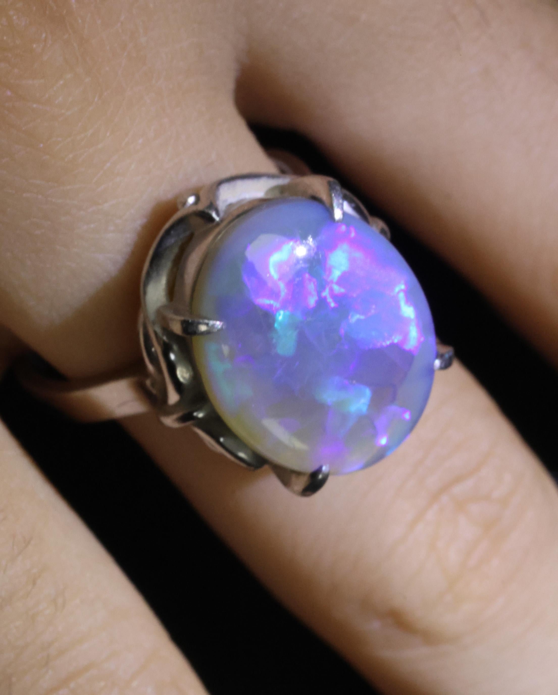 Vintage 6.31ct Natural Untreated Australian Opal Handmade Platinum Ring Size 7.5