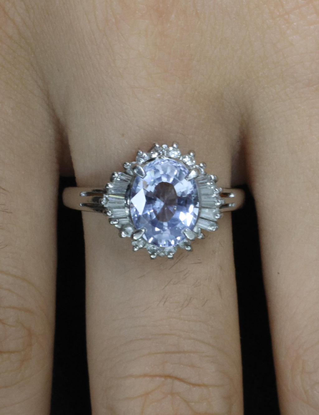 2.38ct GIA Blueish Violet Sapphire & 0.45ct Diamond Platinum Ring, Size 7.75