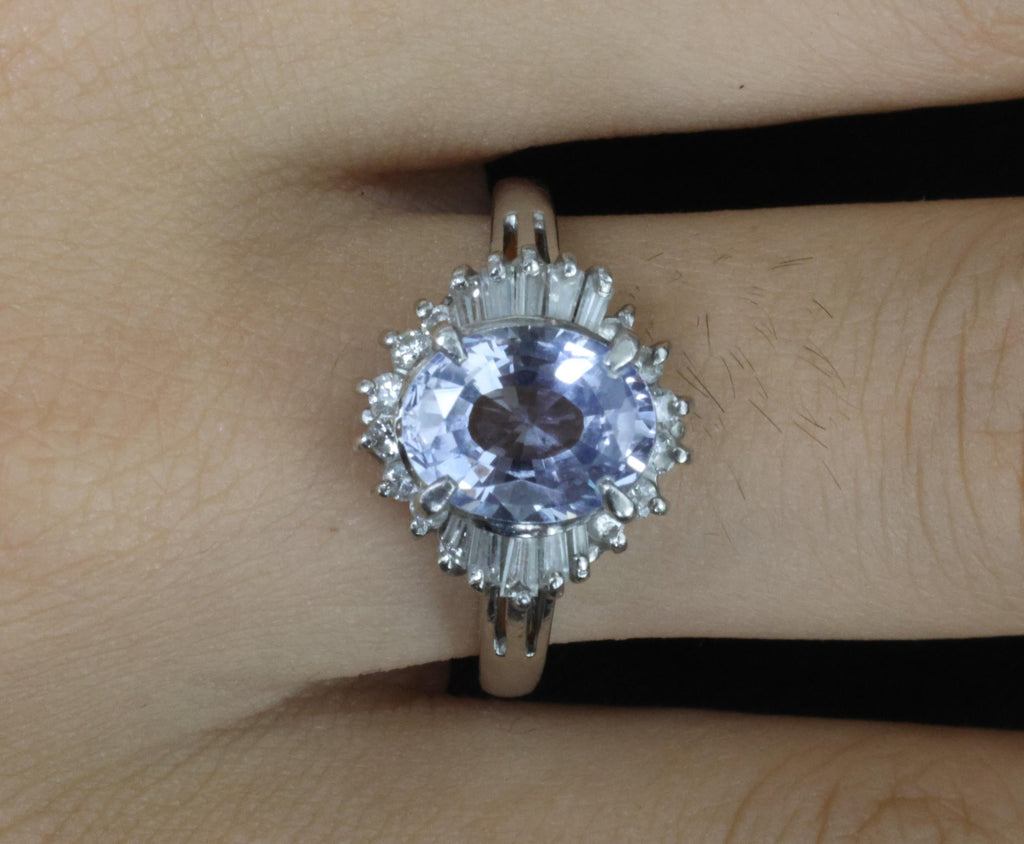 2.38ct GIA Blueish Violet Sapphire & 0.45ct Diamond Platinum Ring, Size 7.75