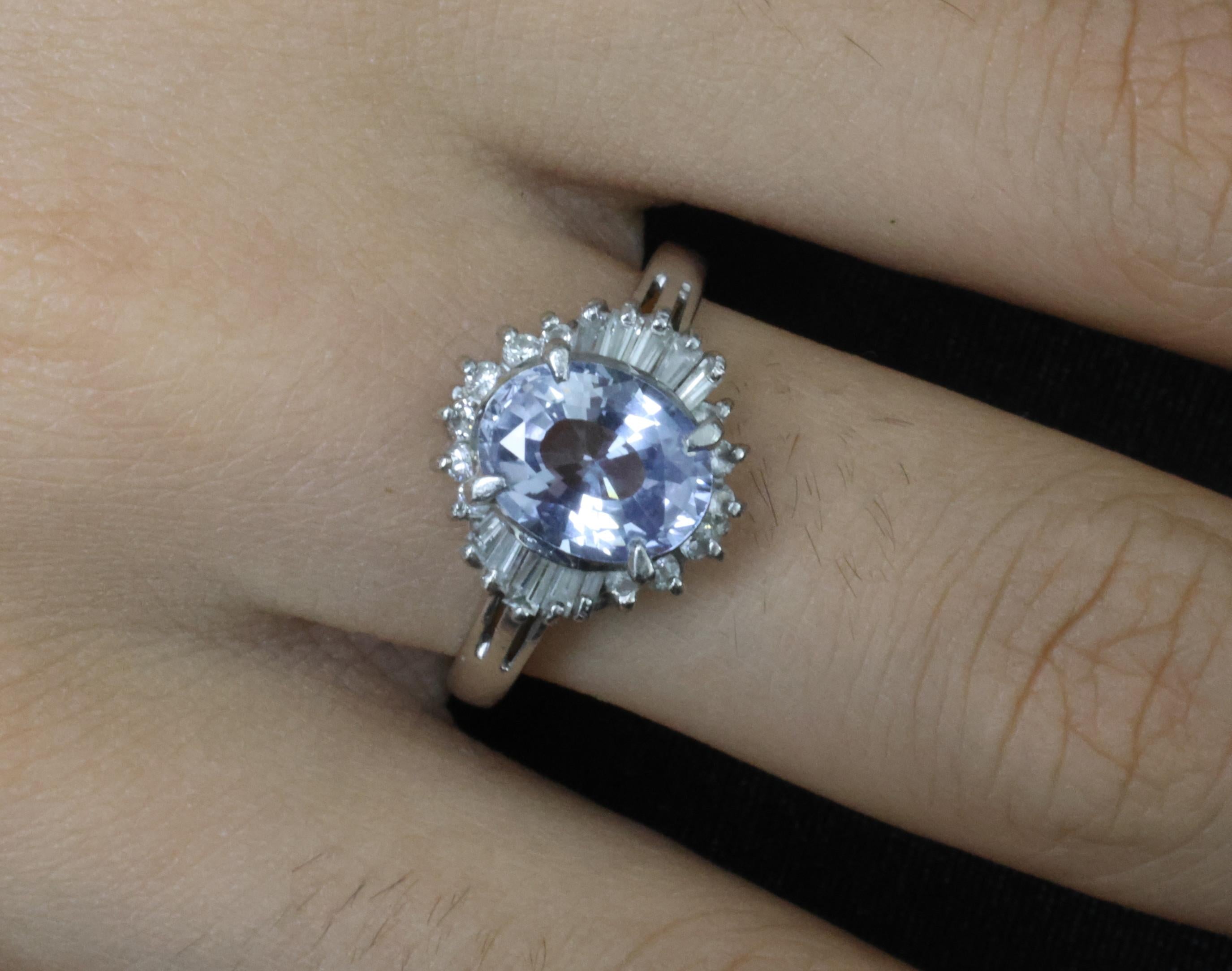2.38ct GIA Blueish Violet Sapphire & 0.45ct Diamond Platinum Ring, Size 7.75