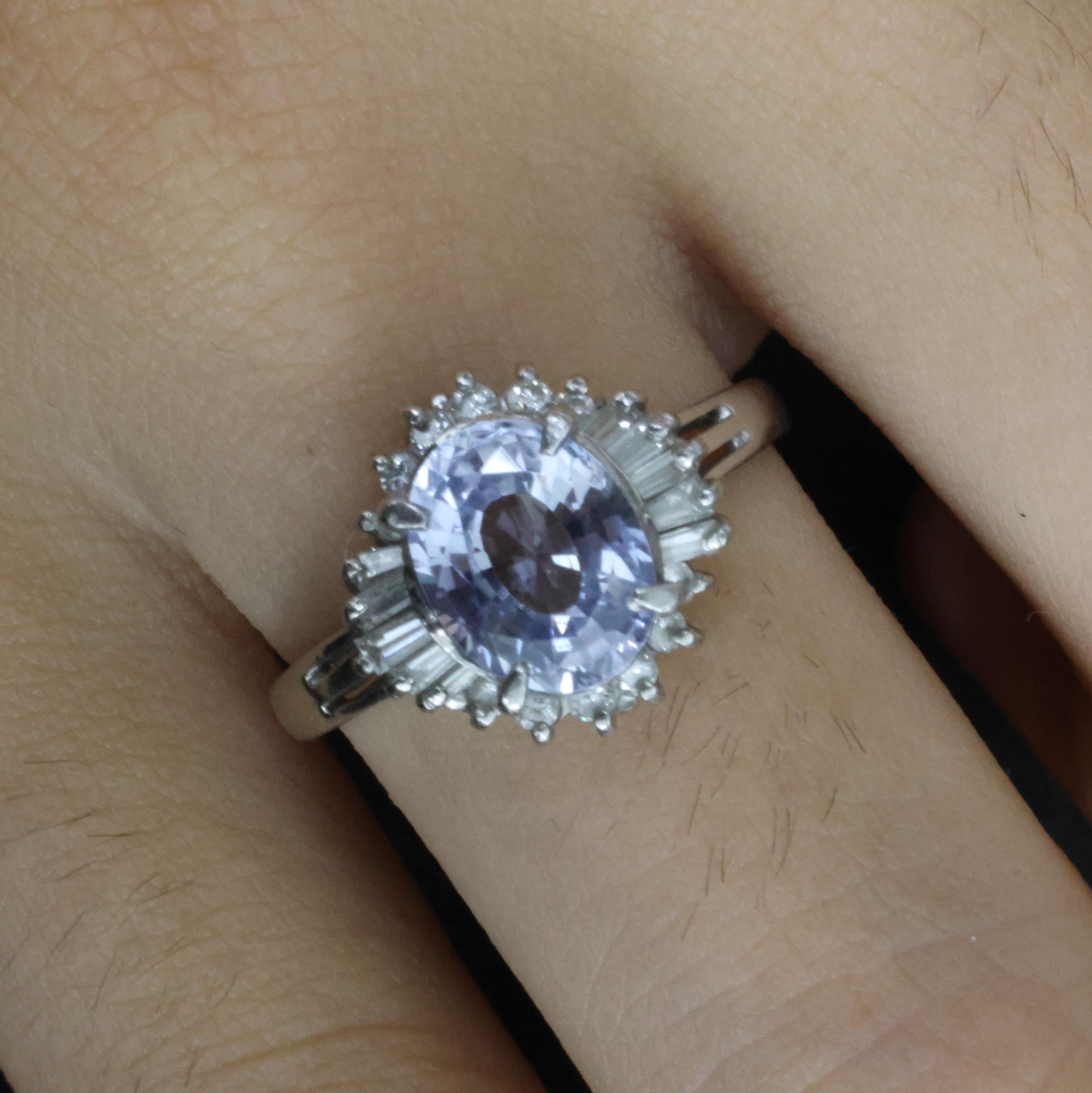 2.38ct GIA Blueish Violet Sapphire & 0.45ct Diamond Platinum Ring, Size 7.75