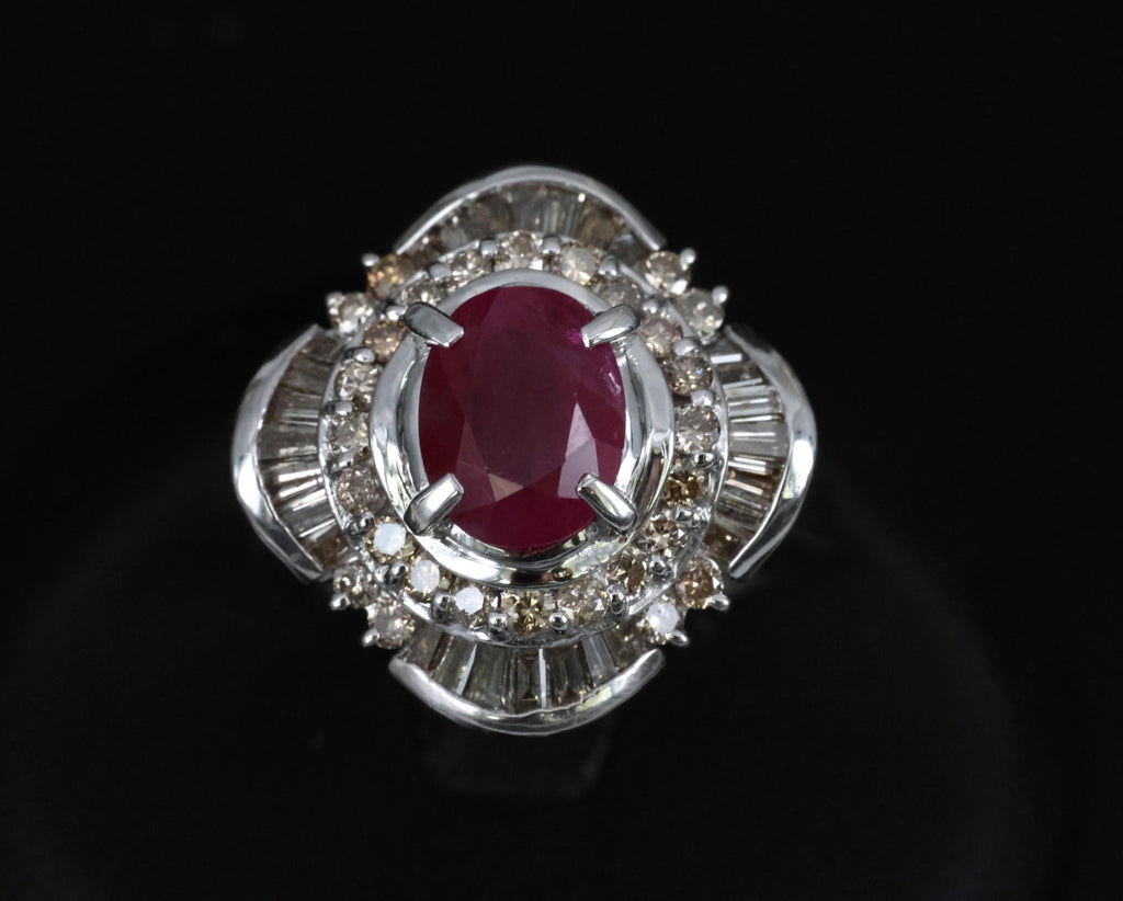 Vintage 2.54ct Intense Red Ruby & 1.55ct Diamond Platinum Ring Size 6.25