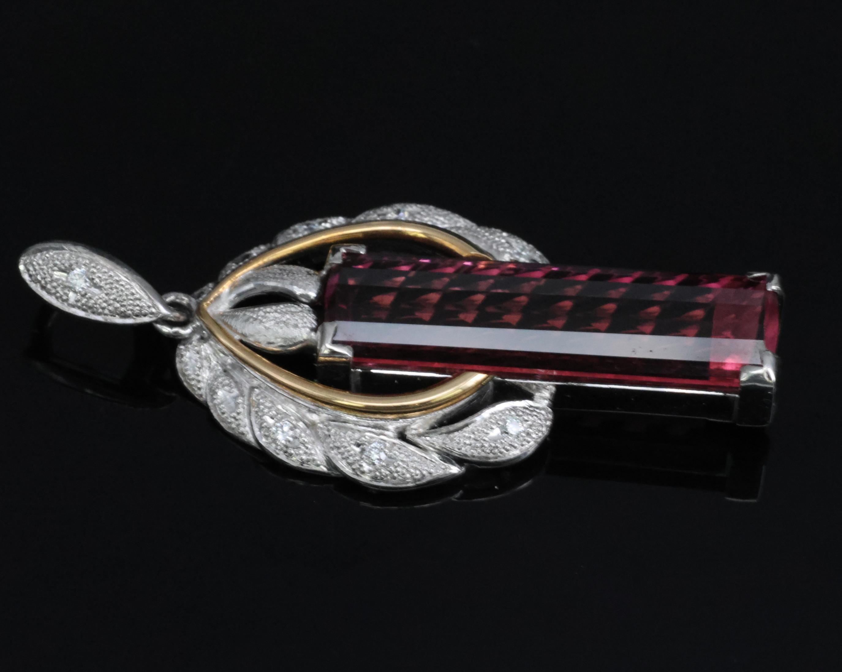 7.70ct Rubellite Tourmaline 0.06ct Diamond Platinum & 18K Yellow Gold Pendant