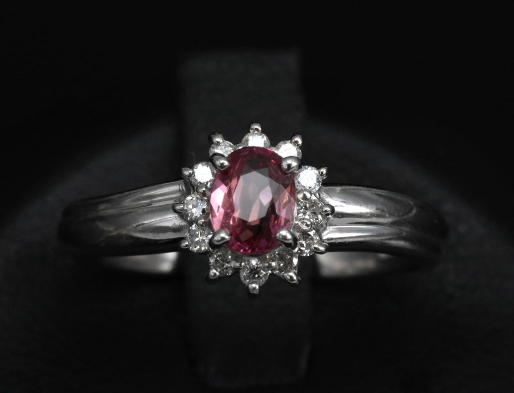 Fine 0.54ct Padparadscha Sapphire & 0.15ct Diamond Platinum Ring Size 7.5, 4.62g