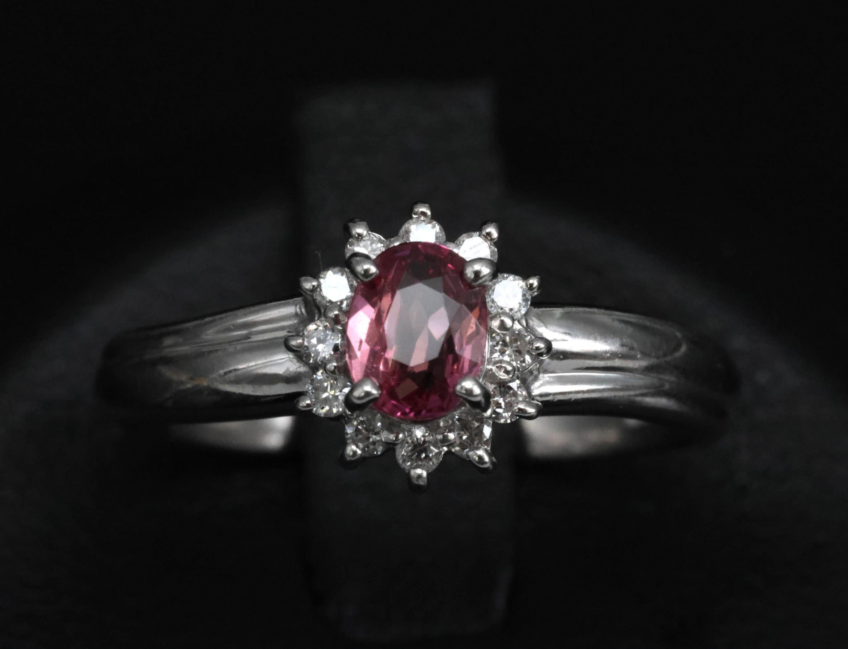 Fine 0.54ct Padparadscha Sapphire & 0.15ct Diamond Platinum Ring Size 7.5, 4.62g