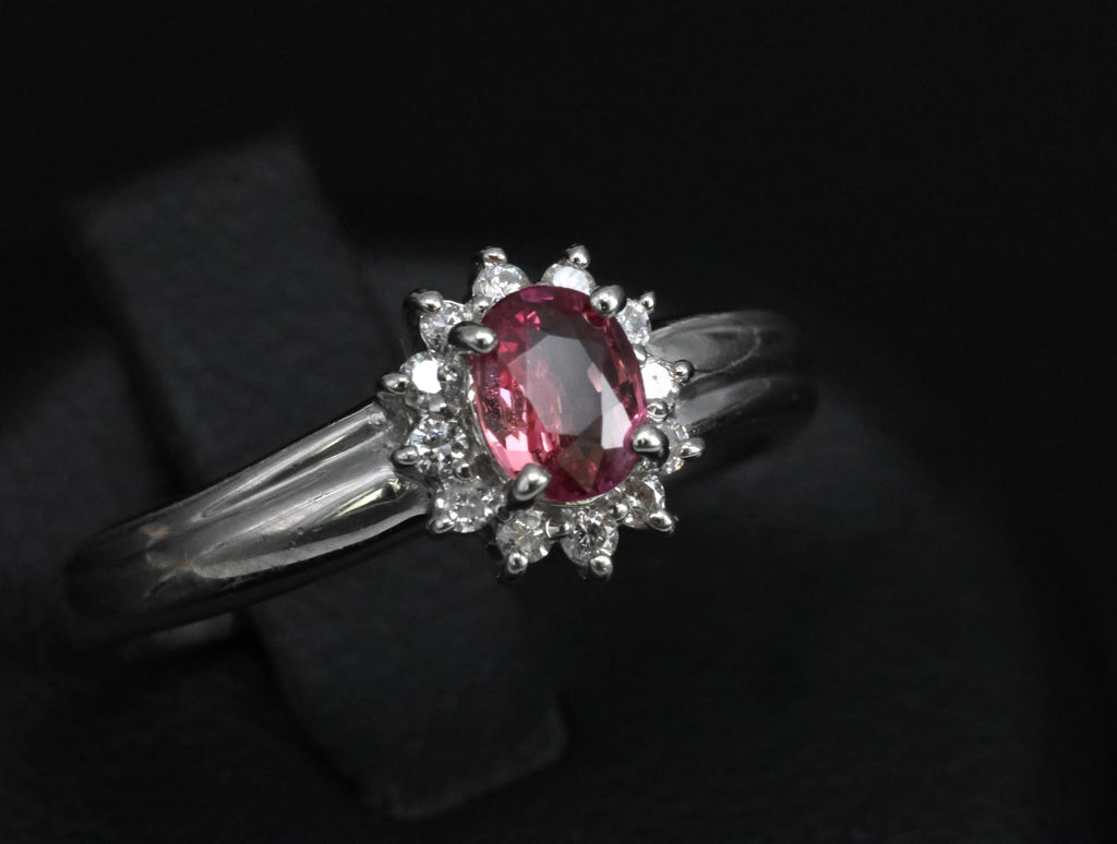 Fine 0.54ct Padparadscha Sapphire & 0.15ct Diamond Platinum Ring Size 7.5, 4.62g
