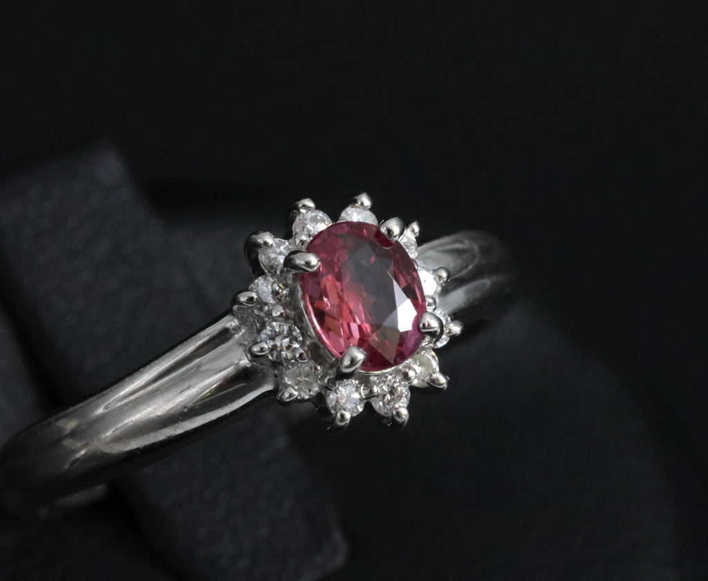 Fine 0.54ct Padparadscha Sapphire & 0.15ct Diamond Platinum Ring Size 7.5, 4.62g