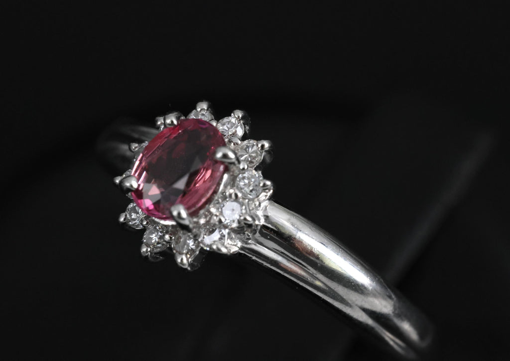 Fine 0.54ct Padparadscha Sapphire & 0.15ct Diamond Platinum Ring Size 7.5, 4.62g
