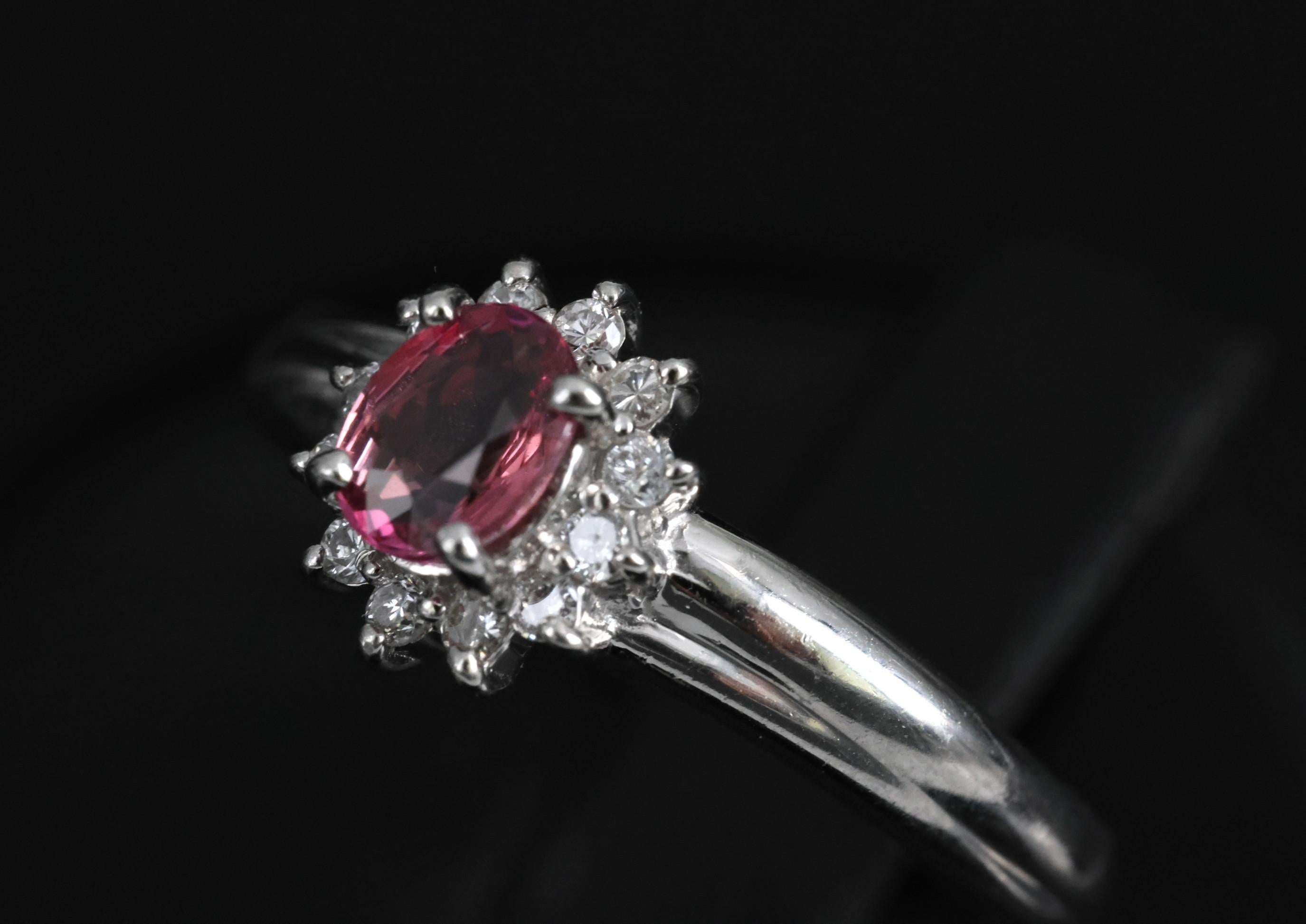 Fine 0.54ct Padparadscha Sapphire & 0.15ct Diamond Platinum Ring Size 7.5, 4.62g