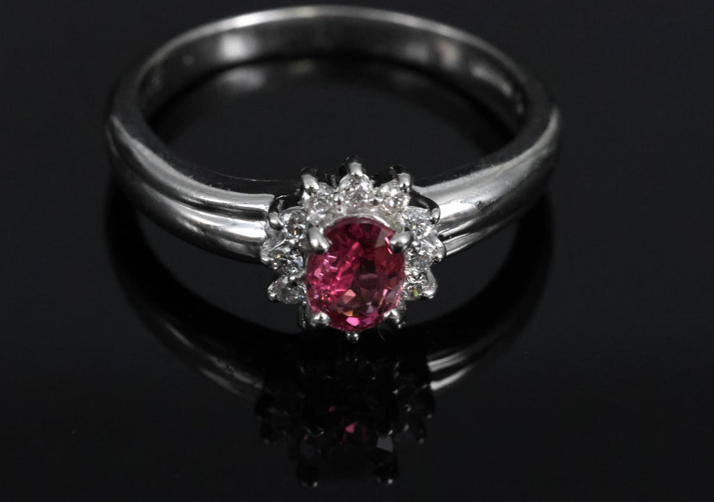 Fine 0.54ct Padparadscha Sapphire & 0.15ct Diamond Platinum Ring Size 7.5, 4.62g
