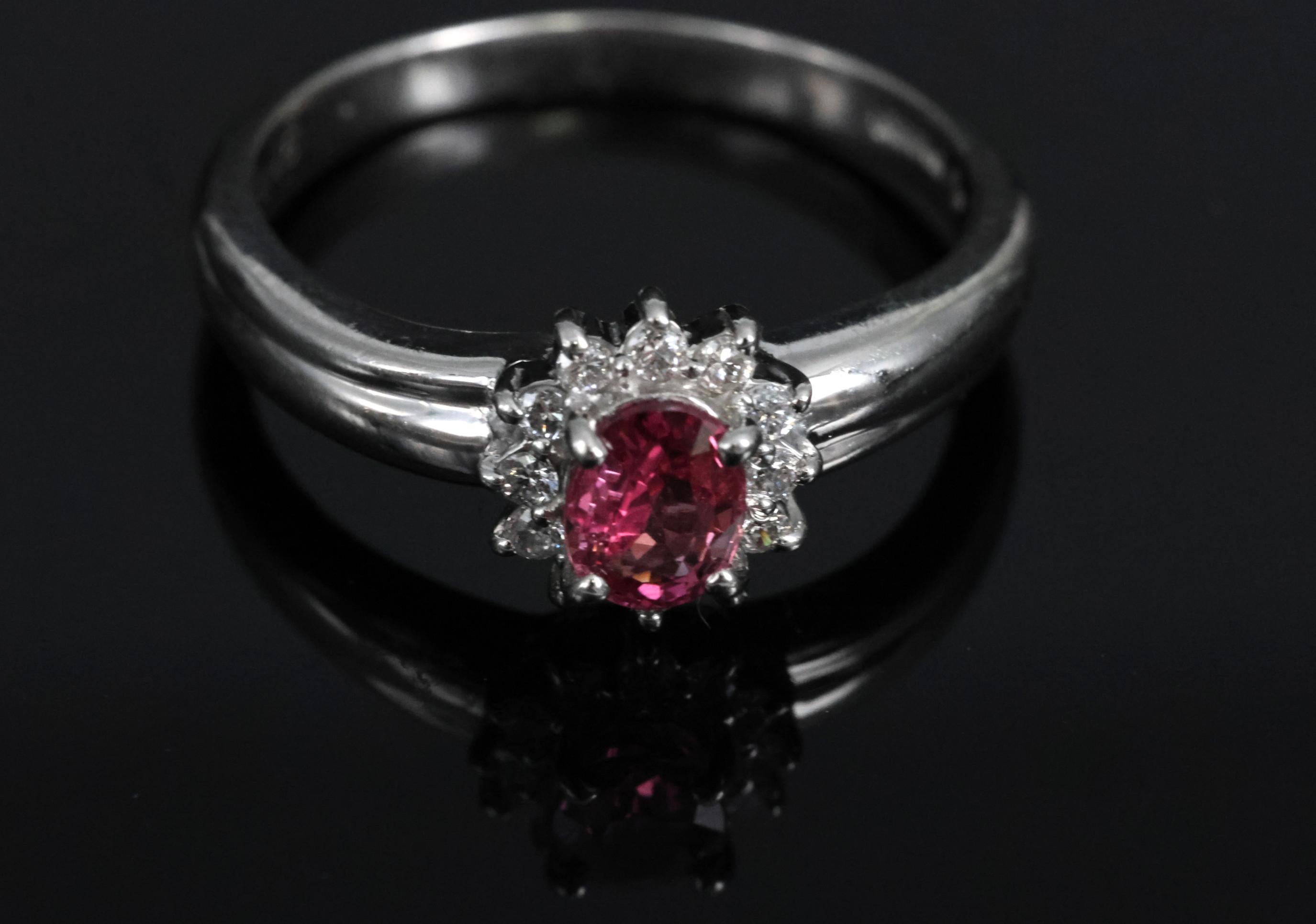 Fine 0.54ct Padparadscha Sapphire & 0.15ct Diamond Platinum Ring Size 7.5, 4.62g