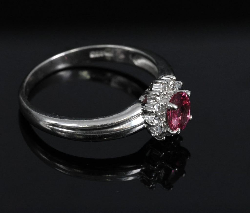 Fine 0.54ct Padparadscha Sapphire & 0.15ct Diamond Platinum Ring Size 7.5, 4.62g