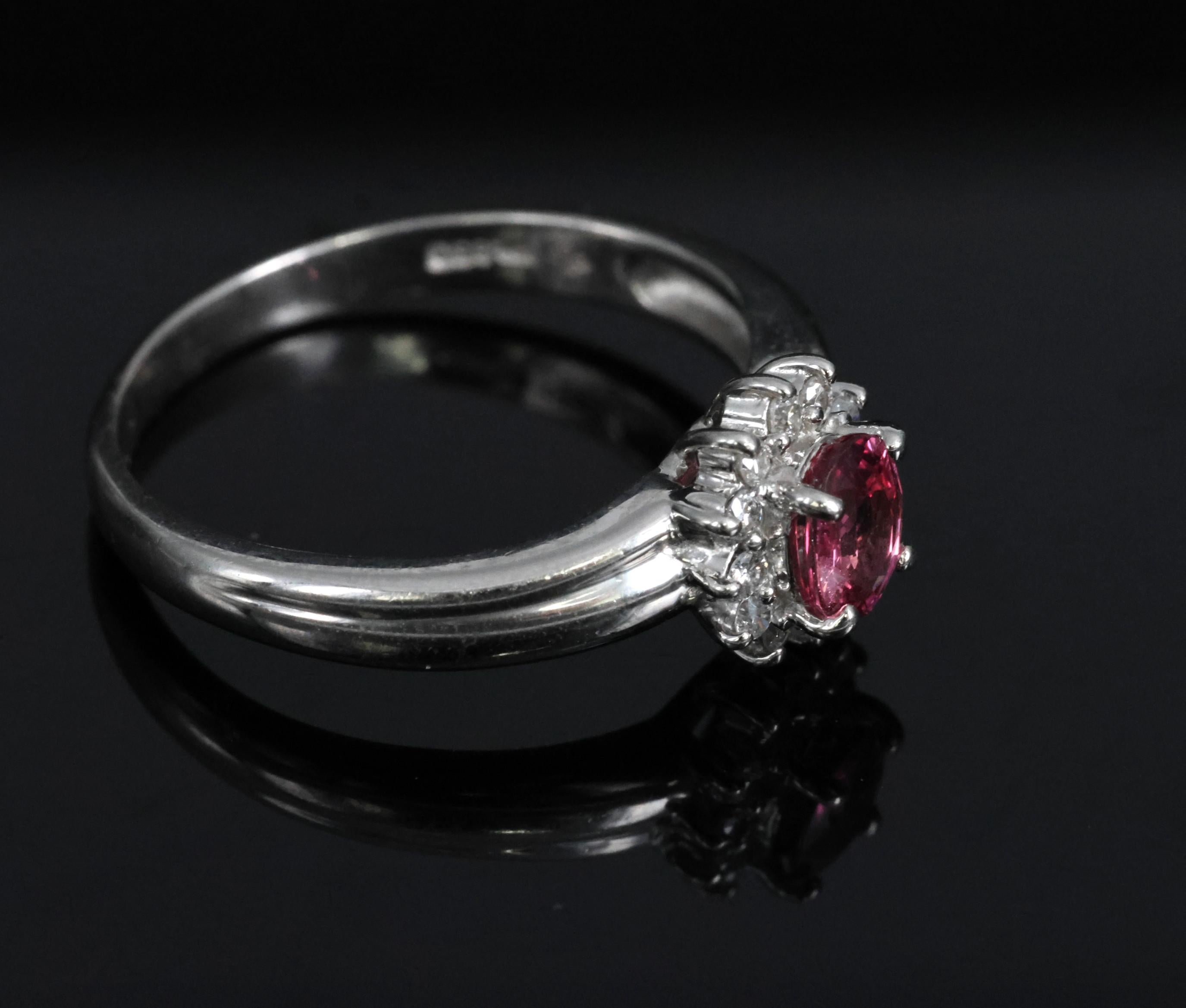 Fine 0.54ct Padparadscha Sapphire & 0.15ct Diamond Platinum Ring Size 7.5, 4.62g