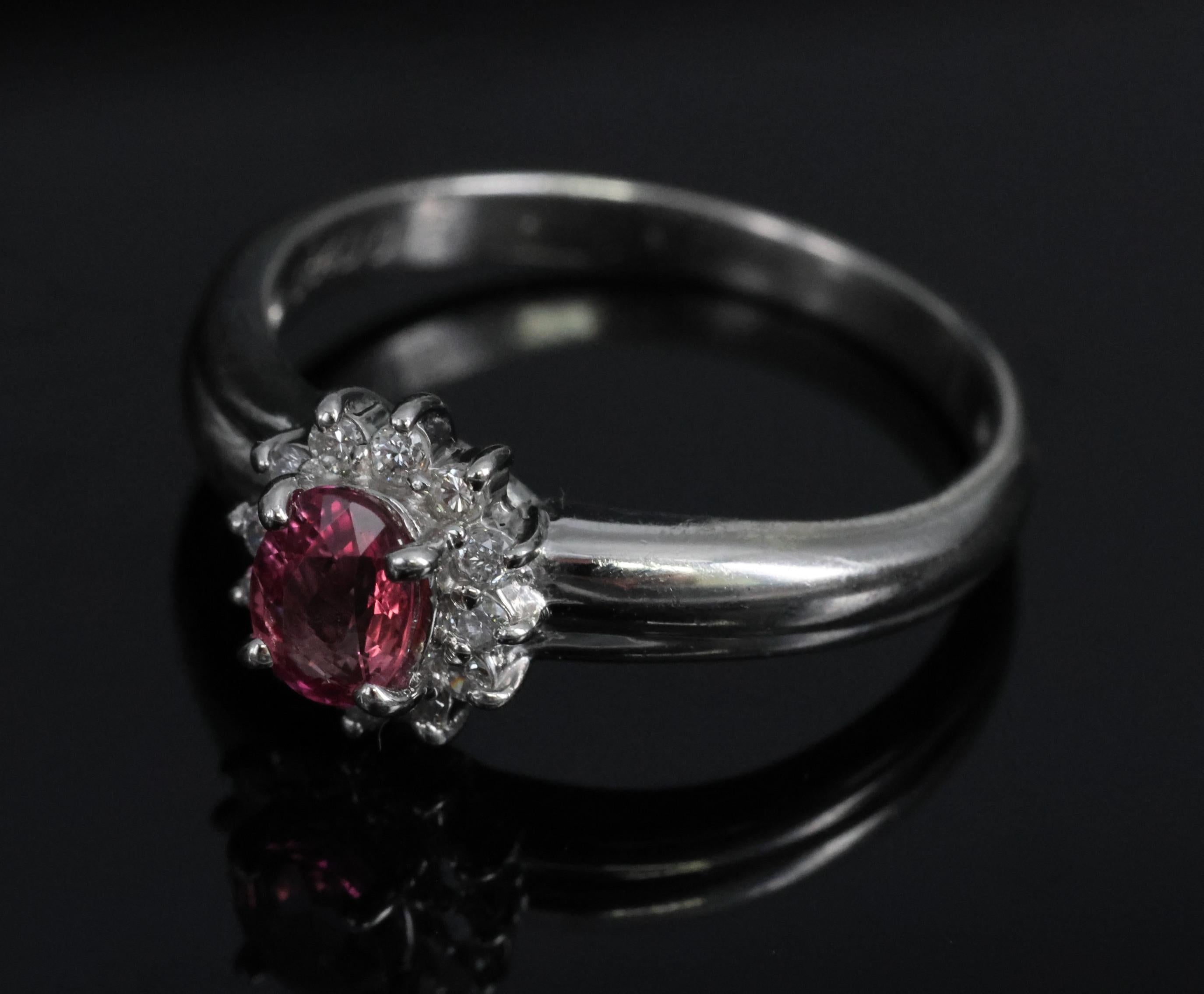 Fine 0.54ct Padparadscha Sapphire & 0.15ct Diamond Platinum Ring Size 7.5, 4.62g