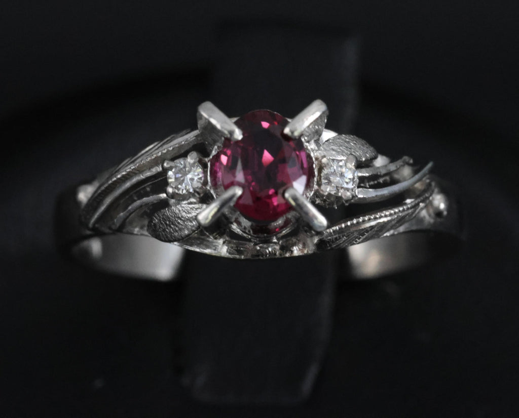 Vintage 0.30ct Ruby & 0.04ct Diamond Platinum Handmade Ring, Size 6.75, 3.4g