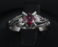 Vintage 0.30ct Ruby & 0.04ct Diamond Platinum Handmade Ring, Size 6.75, 3.4g