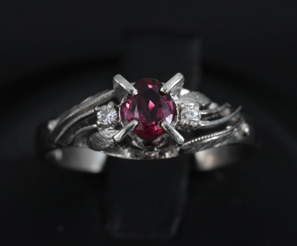 Vintage 0.30ct Ruby & 0.04ct Diamond Platinum Handmade Ring, Size 6.75, 3.4g