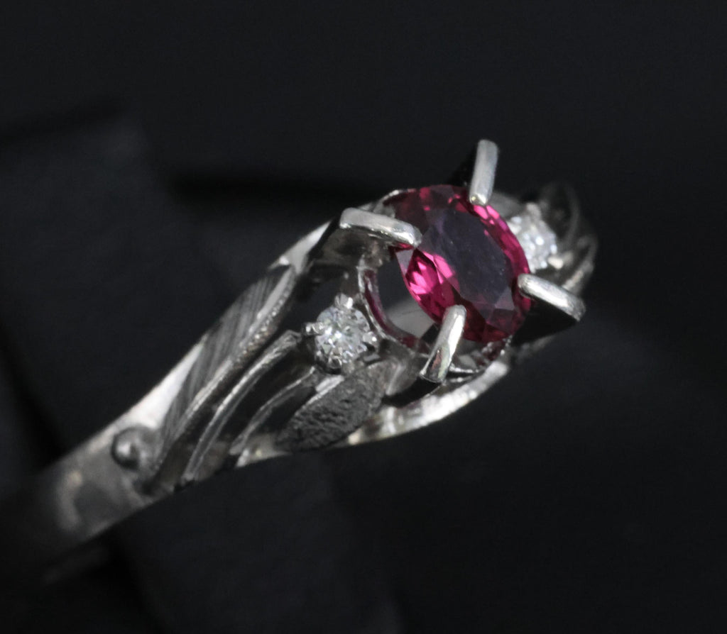 Vintage 0.30ct Ruby & 0.04ct Diamond Platinum Handmade Ring, Size 6.75, 3.4g